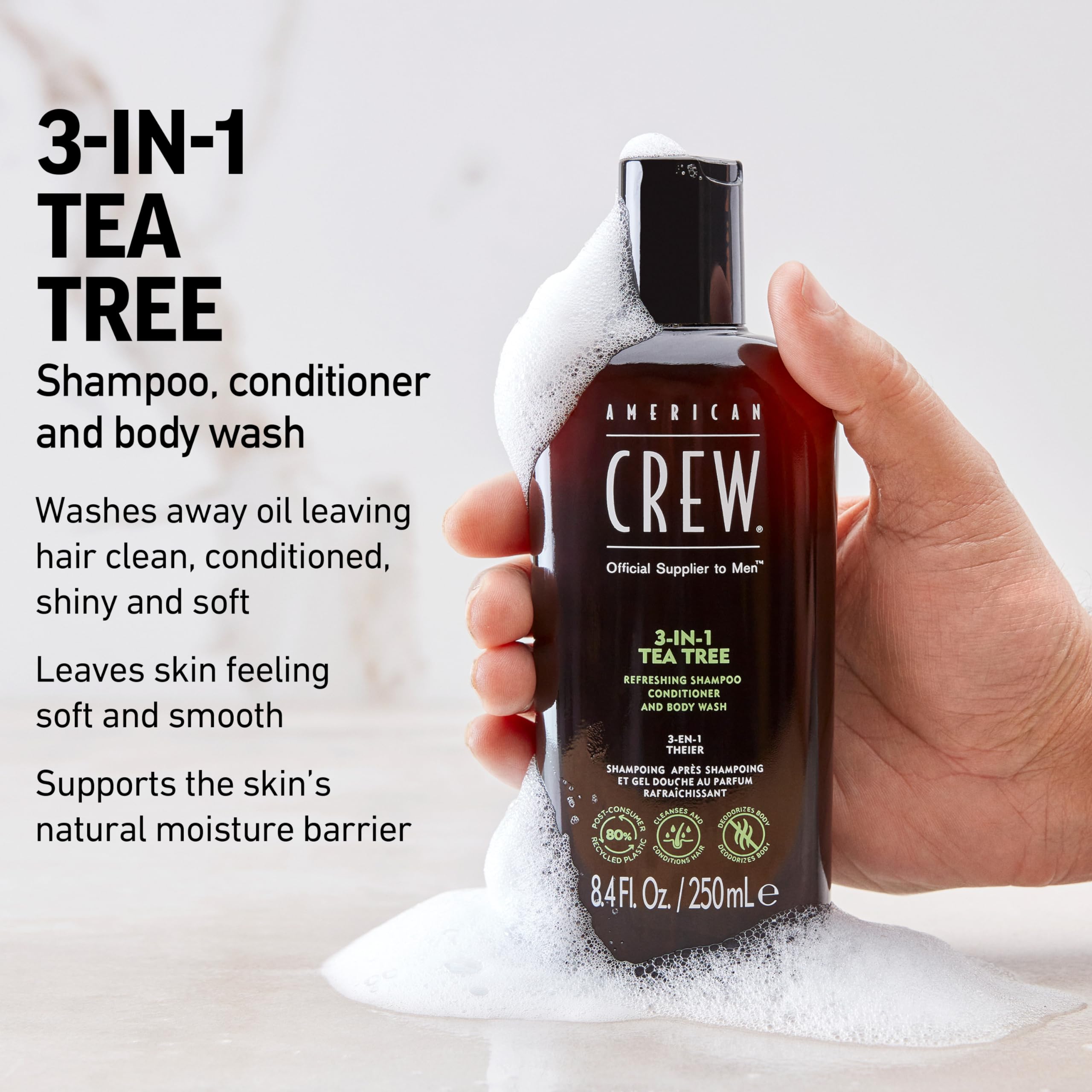 American Crew 3-In-1 Shampoo Conditioner & Bodywash, Tea Tree, 33.8 Ounce