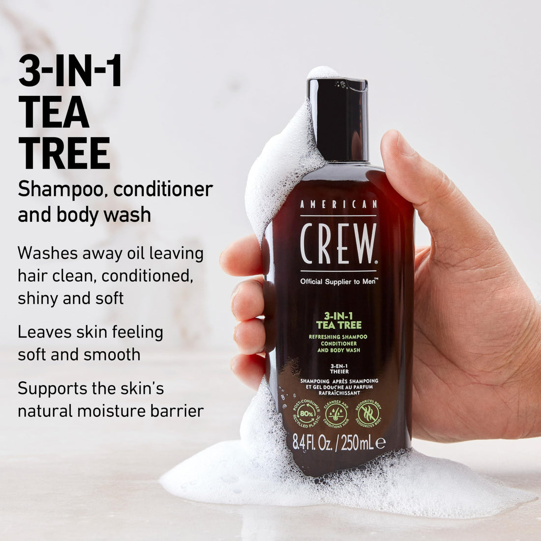 American Crew 3-In-1 Shampoo Conditioner & Bodywash, Tea Tree, 33.8 Ounce