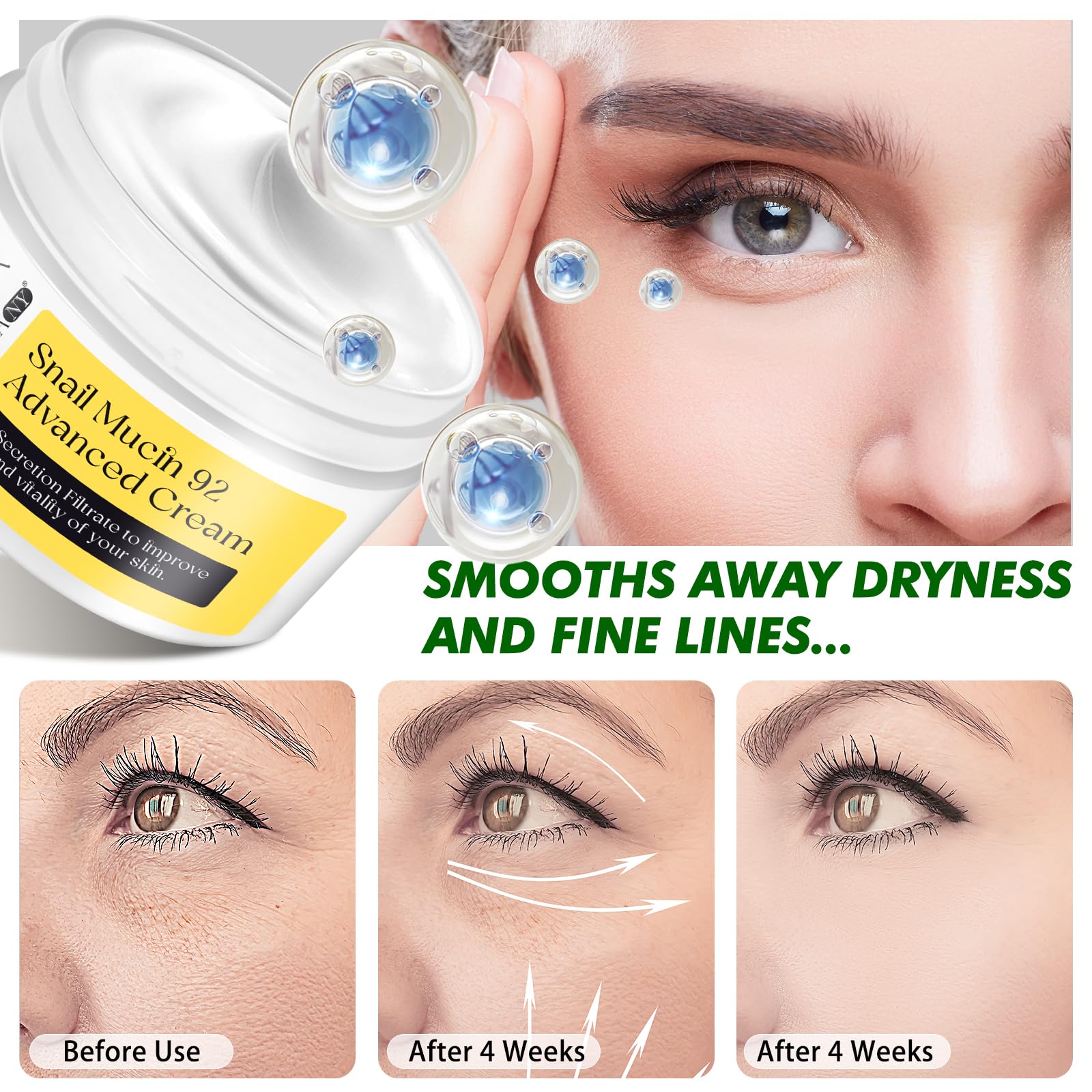 RoongDuuDll Snail Mucin Moisturizer - Snail Mucin Serum Cream, Face Moisturizer with Advanced Snail 92 Mucin Essence, Face Moisturizing Cream for Dry Skin, Day & Night Korean Skin Care Repair Cream