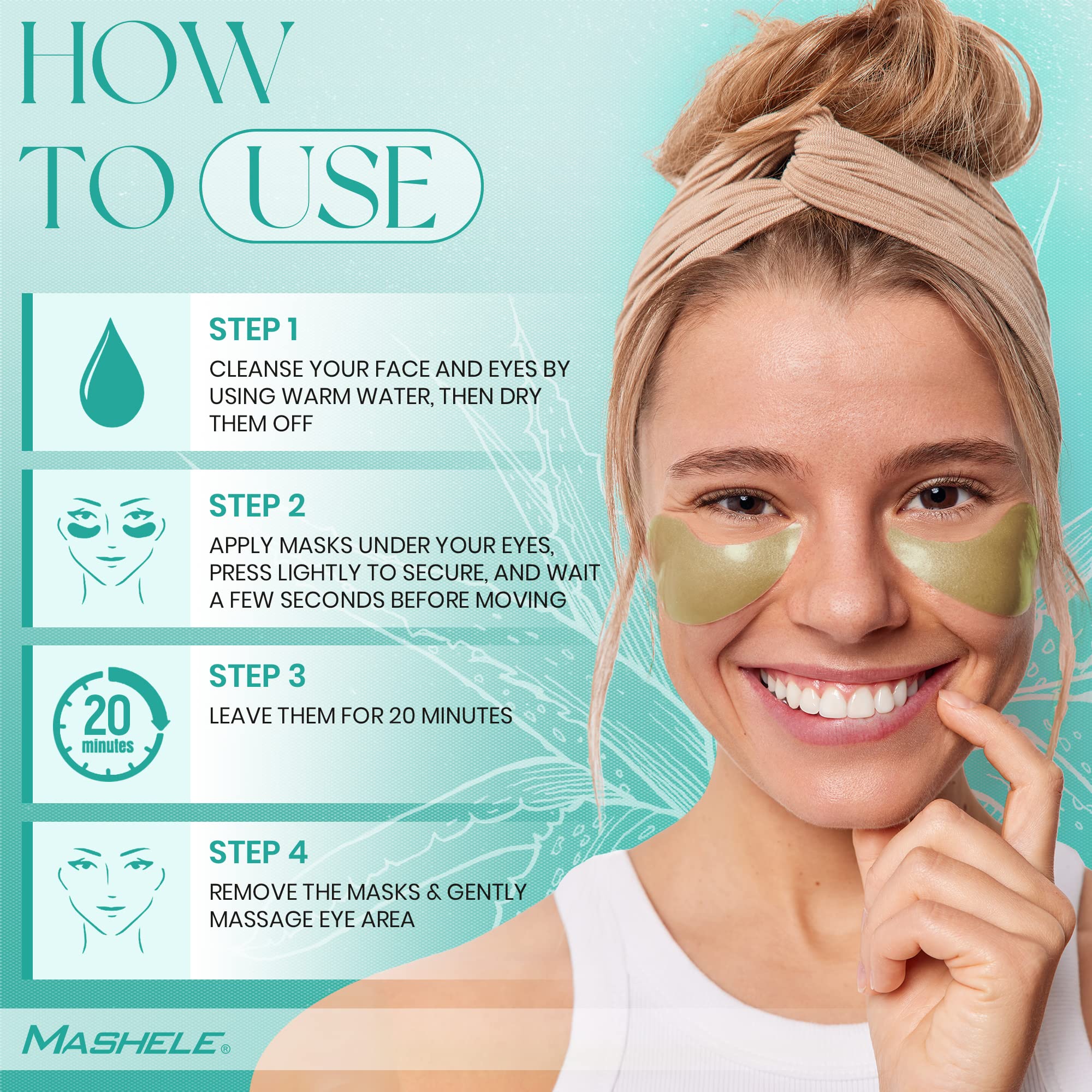 MASHELE Korean 60pcs Aloe Vera Collagen Under Eye Gel Patches Mask, Treatment for Puffy Eyes, Dark Circles, Anti Wrinkle Pads, Moisturizing for Women and Men (60pcs patches aloe vera)