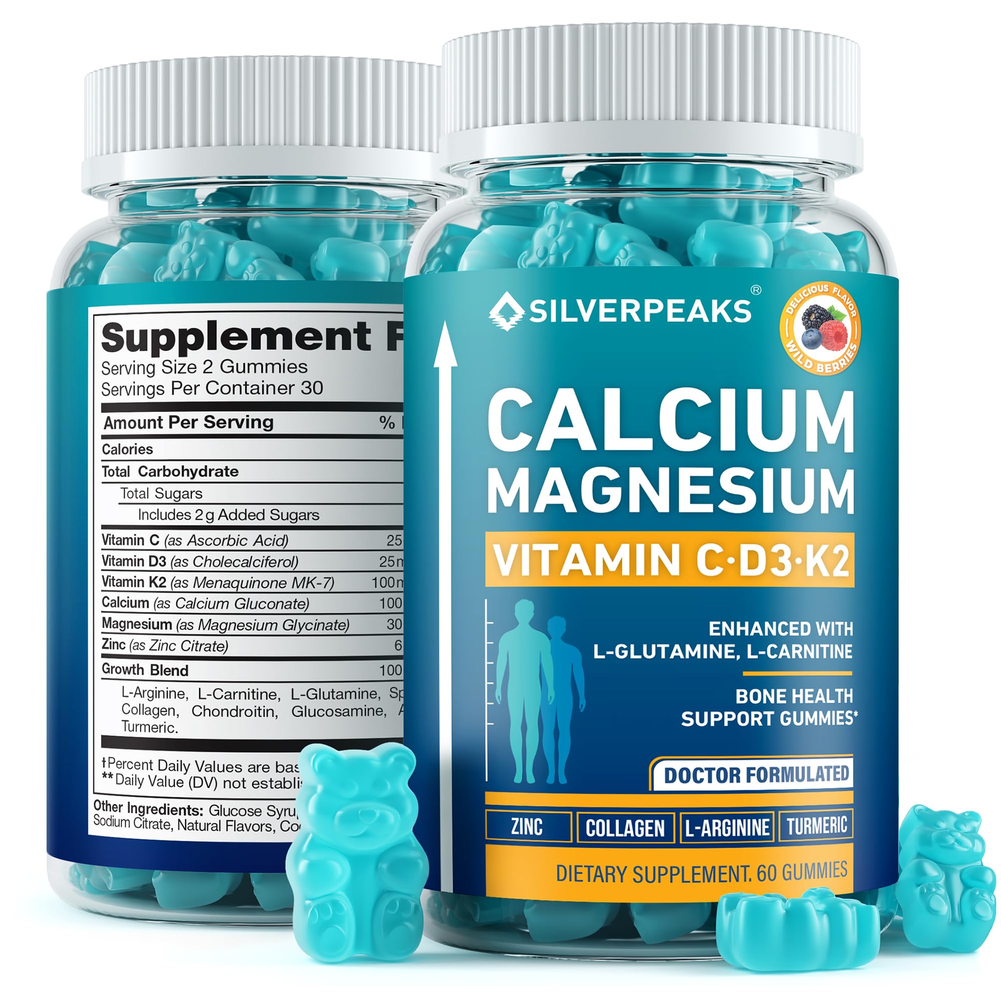 SILVERPEAKS Calcium Magnesium Gummies – Bone & Immune Support for Women & Men with Vitamin D3, K2, Zinc & Collagen – Natural Multi-Vitamin Supplement for Strong Bones & Overall Wellness – 60 Chews