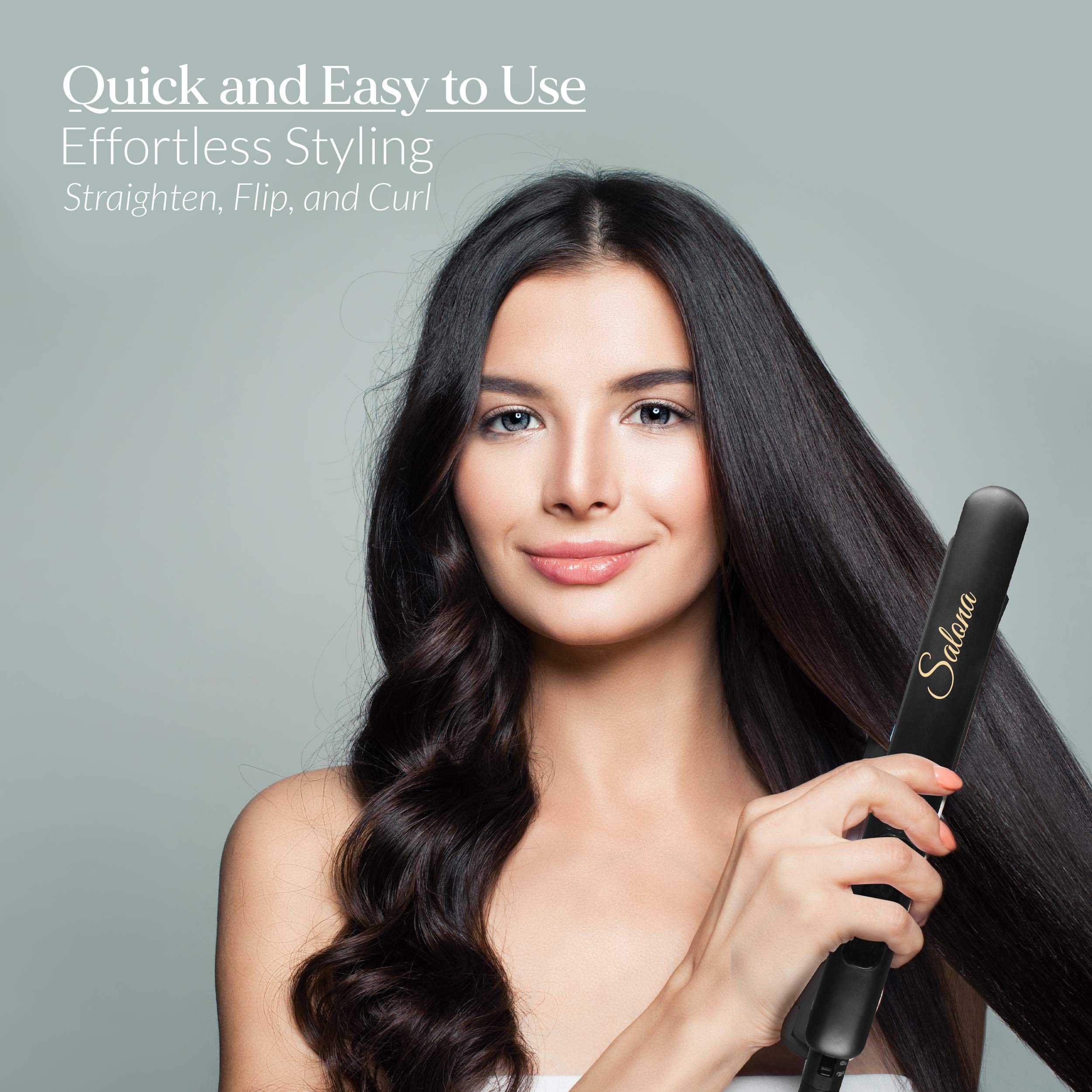 Salona Professional Titanium Flat Iron Hair Straightener, Worldwide Dual Voltage 110-240V with Heat Resistant Travel Bag