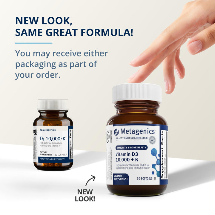 Metagenics Vitamin D3 + K - for Immune Support, Bone Health & Heart Health* - Vitamin D with MK-7 (Vitamin K2) - Non-GMO - Gluten-Free - 60 Softgels - 10,000 IU