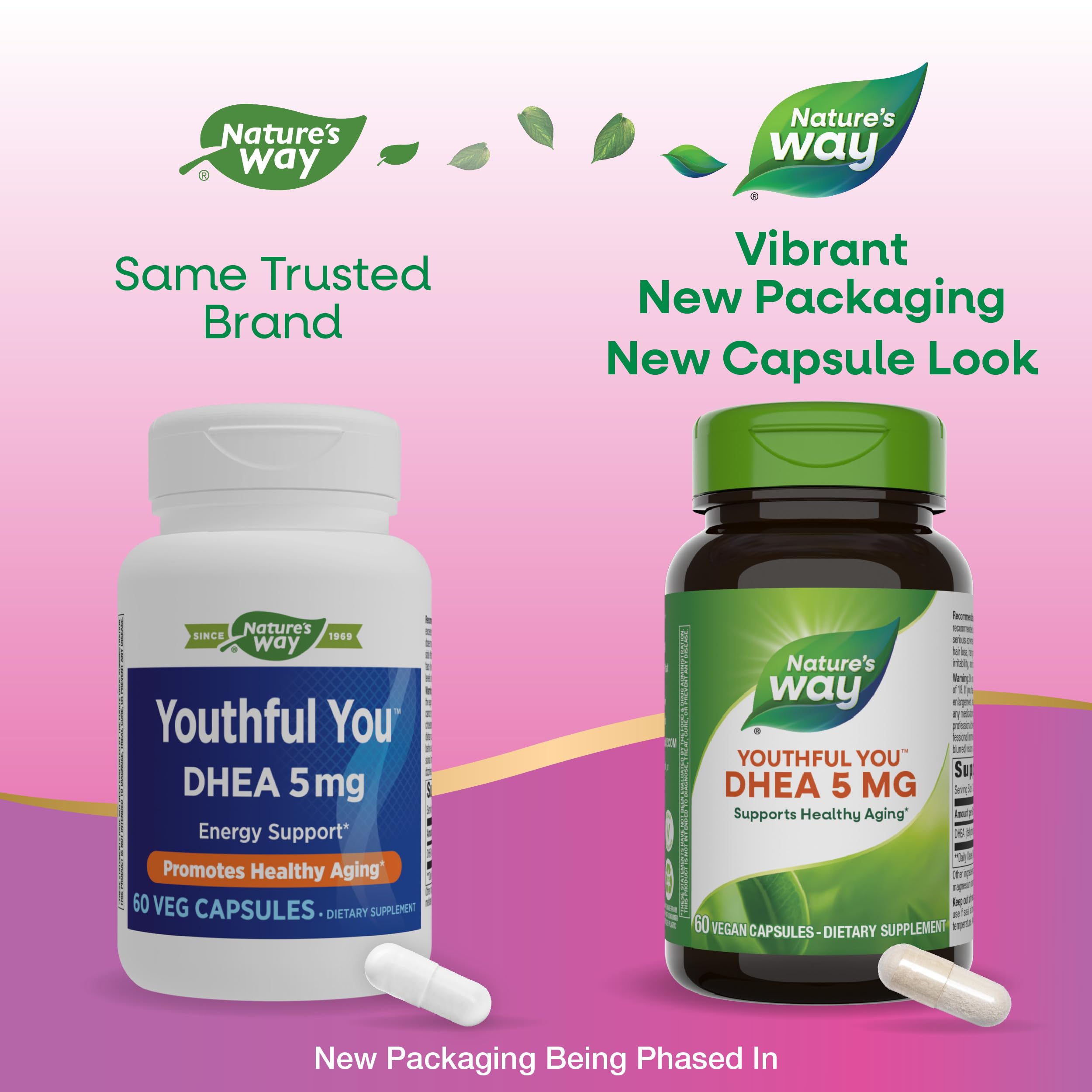 Nature's Way Youthful You DHEA 5 Mg, Supports Healthy Aging & Hormone Production*, No Gluten, 60 Vegan Capsules (Packaging May Vary) - 2 Pack