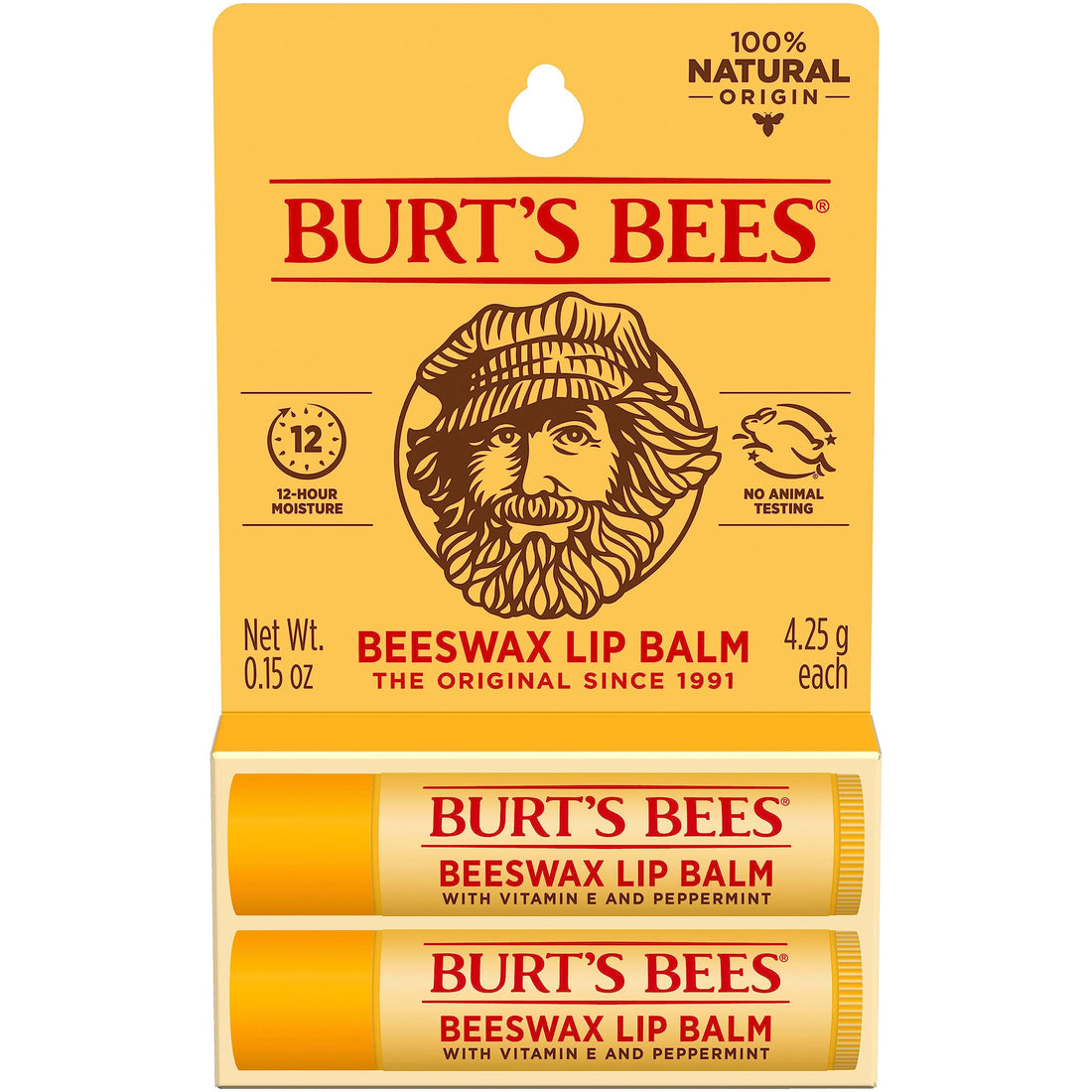 Burt's Bees Lip Balm - Original Beeswax, Lip Moisturizer With Responsibly Sourced Beeswax, Tint-Free, Natural Origin Conditioning Treatment, 2 Tubes, 0.15 oz.