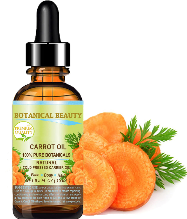 Botanical Beauty CARROT OIL 100% Natural Pure Botanicals Cold Pressed Carrier Oil 0.5 Fl. oz. - 15 ml. For Face, Body, Hair and Nail Care