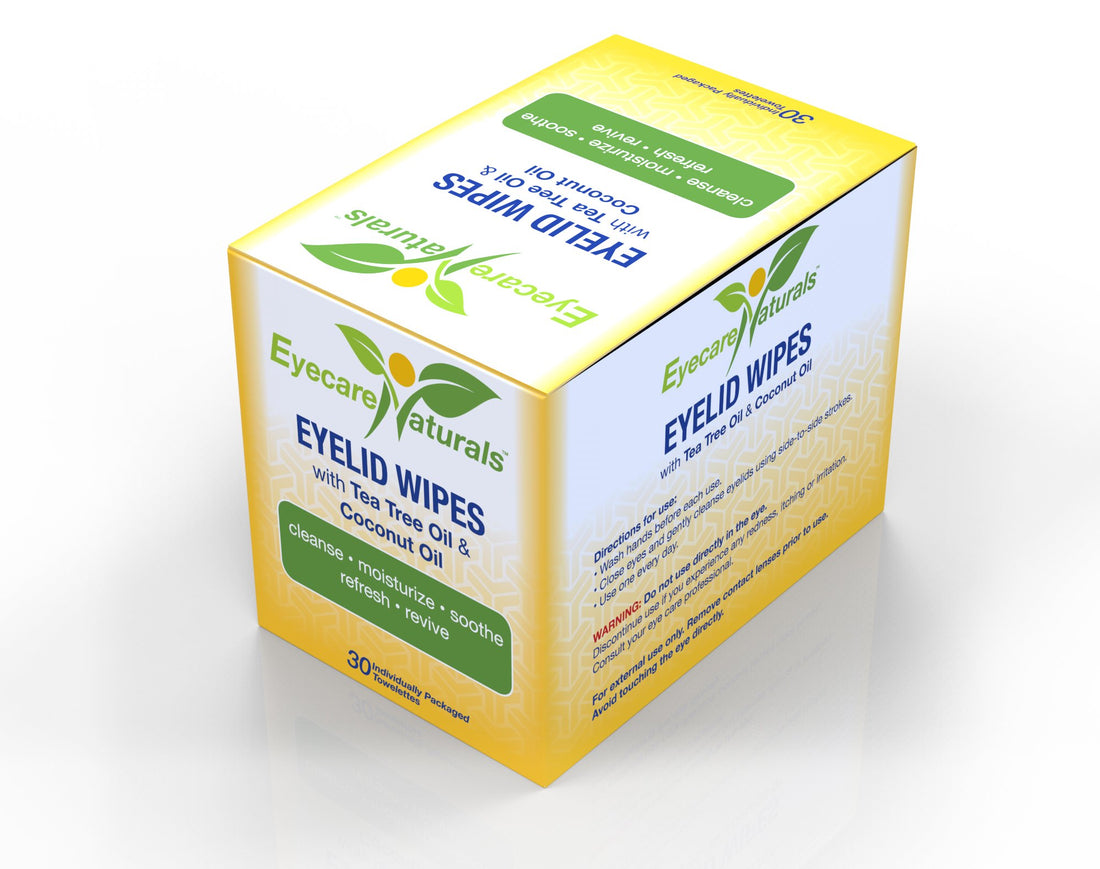 Eyecare Naturals Tea Tree Oil Eyelid Wipes With Coconut Oil - Dry Eyelid Wipes No Rinse, Natural Essential Oil Cleansing Eye Wipes - Daily Eyelid Makeup Remover - Box Of 30 Individually Wrapped Wipes