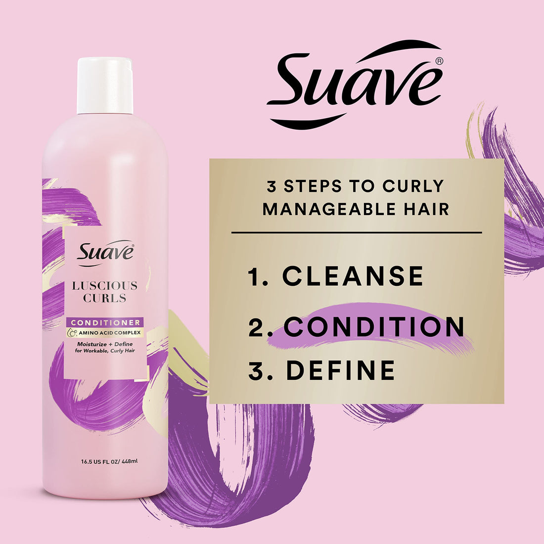 Suave Pink Luscious Curls Conditioner For Luscious Curls Curls Defining Curl Conditioner With Amino Acid Complex 16.5 oz