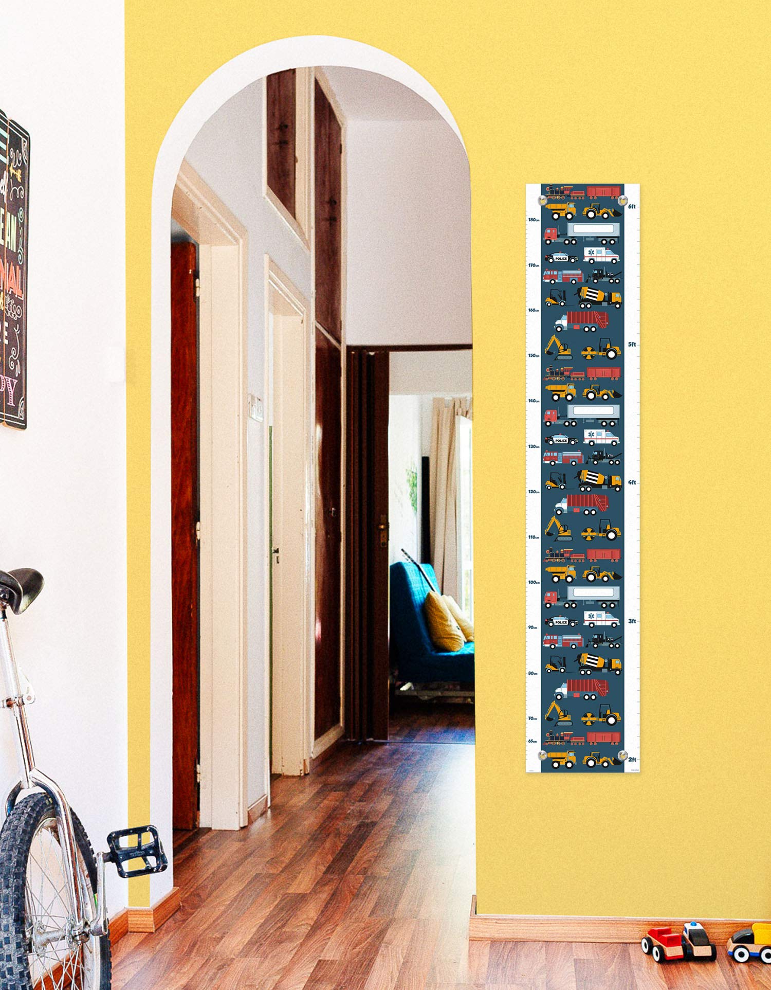Kid Room Decor Firetruck Police Car Truck and Train Growth Chart for Kids Measurement Growth Chart