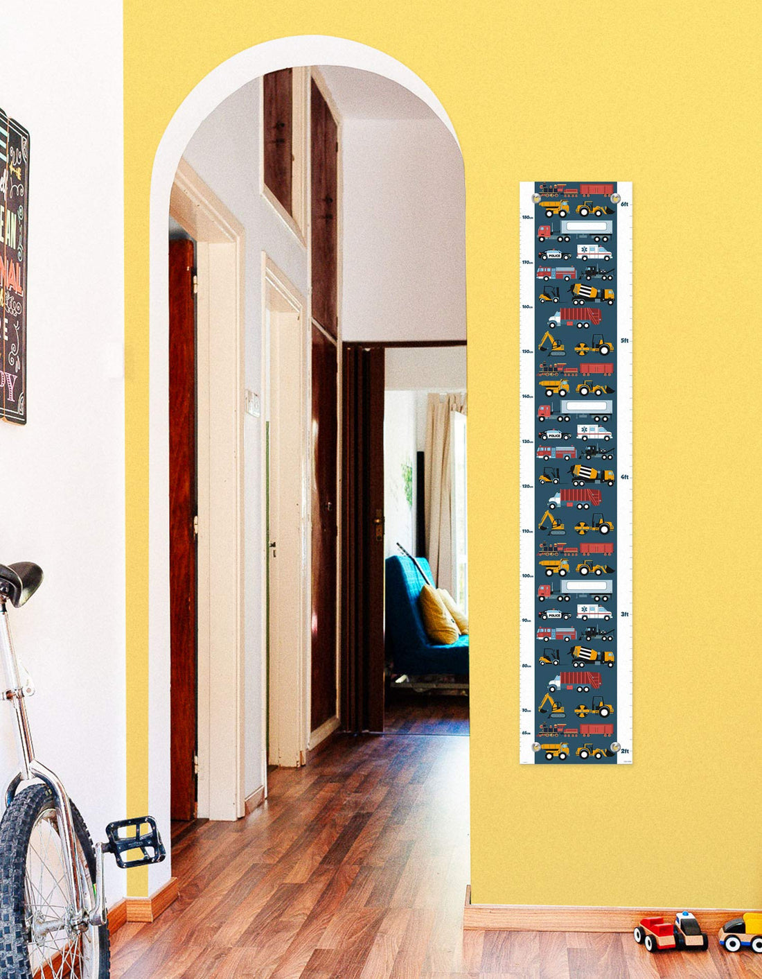 Kid Room Decor Firetruck Police Car Truck and Train Growth Chart for Kids Measurement Growth Chart