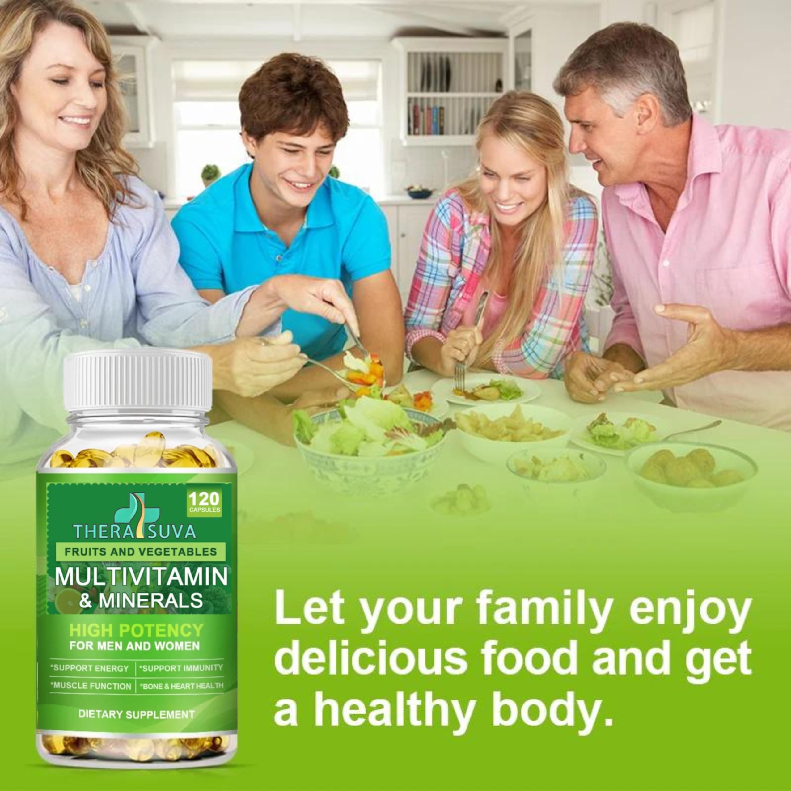 All Natural Multivitamins & Minerals + B Complex + Calcium + Magnesium + Zinc, 100% Vegan Sourced Whole Food Supplement, Complete Nutritional Support for Men & Women- 120 Capsules, 60 Day Supply