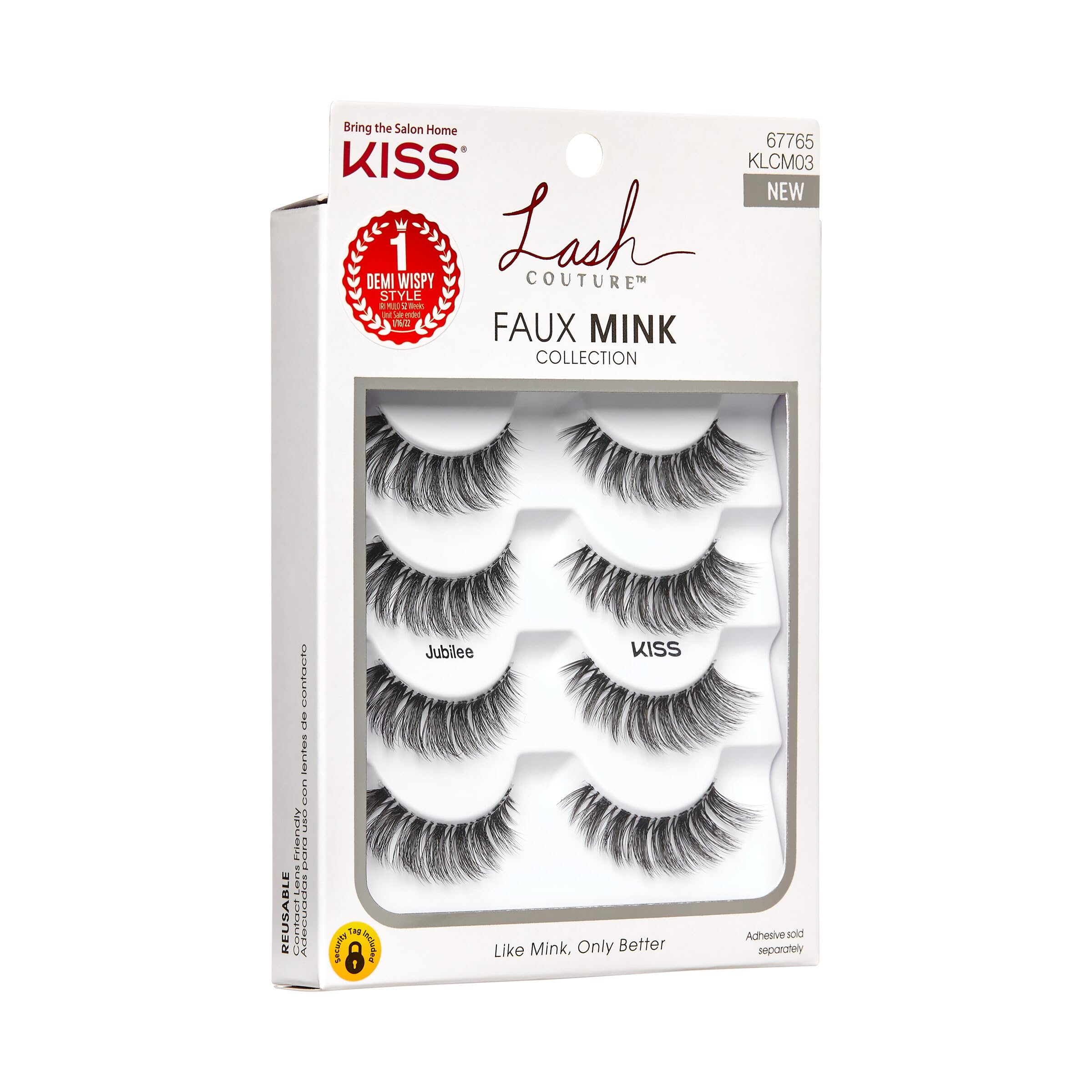 KISS Lash Couture Faux Mink False Eyelashes Multipack, Knot-Free Lash Band, Reusable, Contact Lens Friendly, Easy To Apply, Ultrafine, Tapered, Synthetic Fake Lashes, Style Jubilee, 4 Pairs
