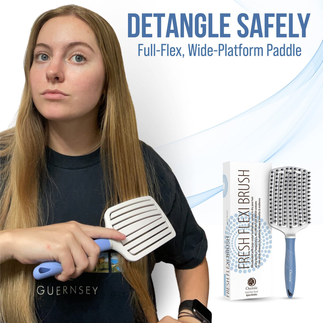 Boar Bristle Brush Detangler for Thick & Curly Hair â€“ Ceramic Coated Vent Brush for Fast Drying & Detangling â€“ Mineral Paddle Brush Smooths, by Osensia: Boar + Nylon