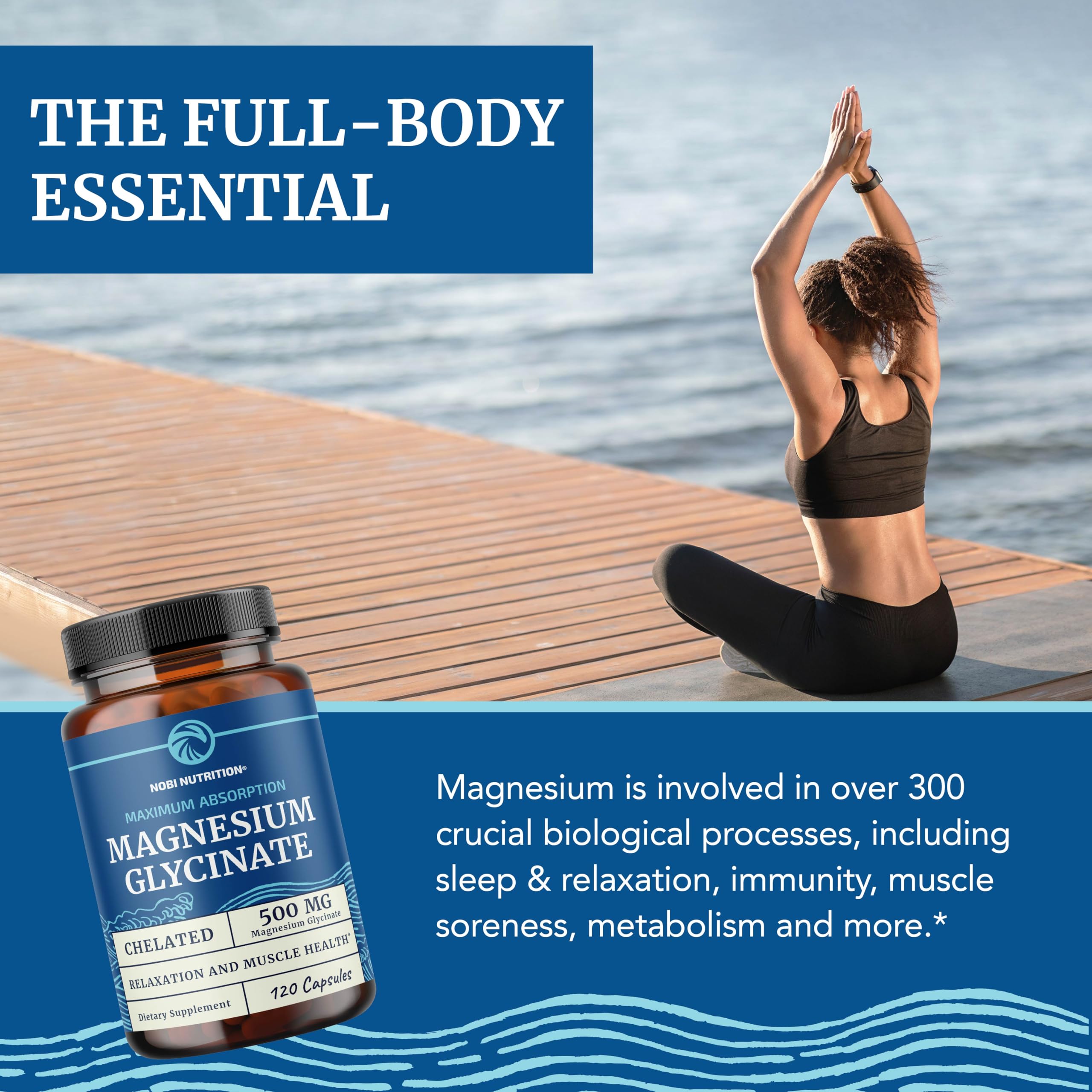 Magnesium Glycinate 500mg | Chelated for High Absorption | Muscle Relaxation, Bones, Heart, Nerve, Sleep & Calm Support for Women & Men | Magnesium Chelate Supplement & Bisglycinate Complex | 120ct