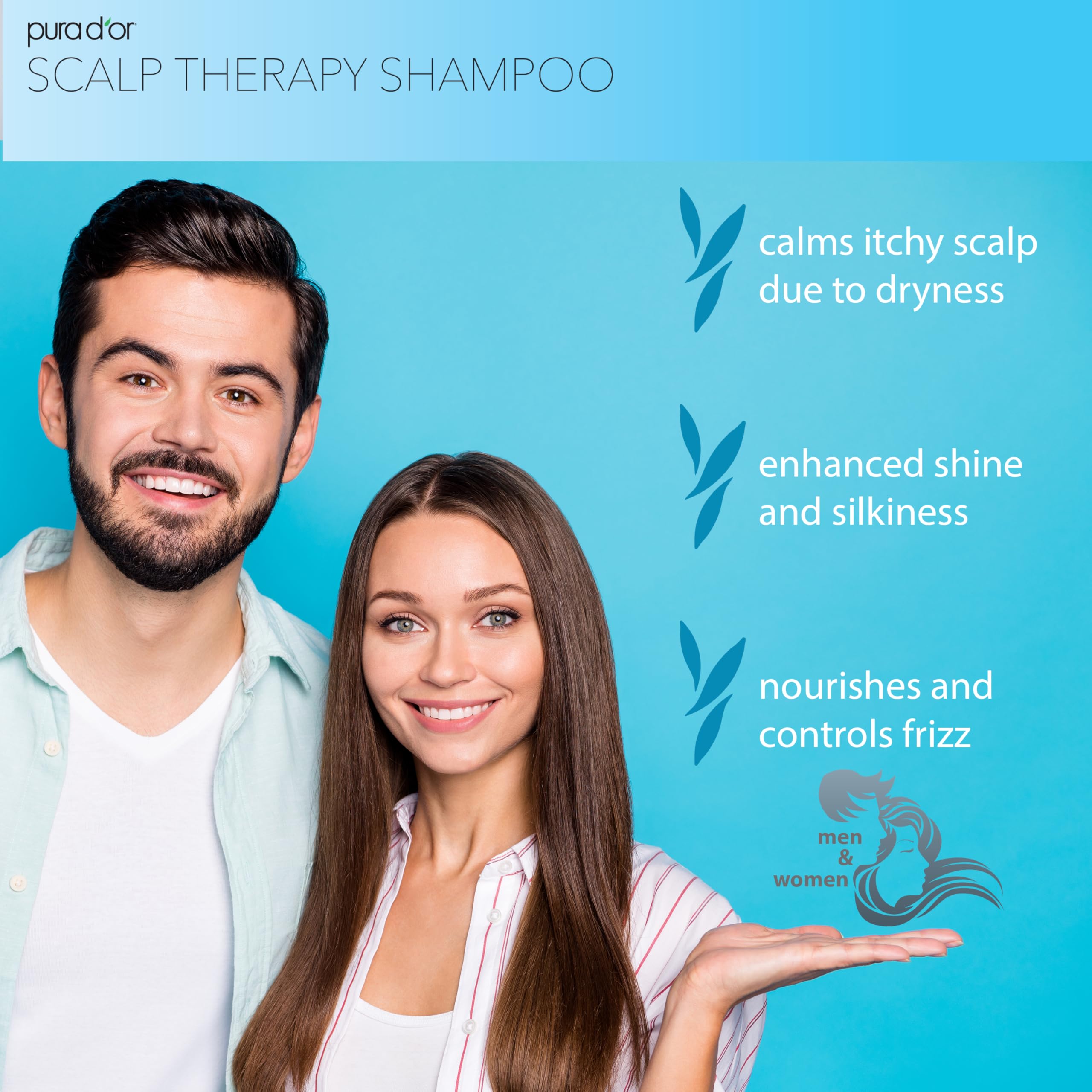 PURA D'OR Therapy Shampoo (16oz) Hydrates & Nourishes - Scalp Care Shampoo For Itchy Flaky Scalp w/ Tea Tree, Peppermint, Patchouli, Cedarwood, Clary Sage, Argan Oil (Packaging may vary)