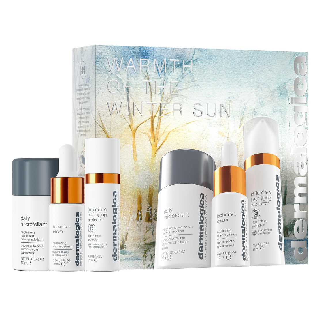 Dermalogica Warmth of the Winter Sun – Travel Sized Skin Care Set Includes Face Exfoliants, Facial Serum, and Moisturizer with SPF