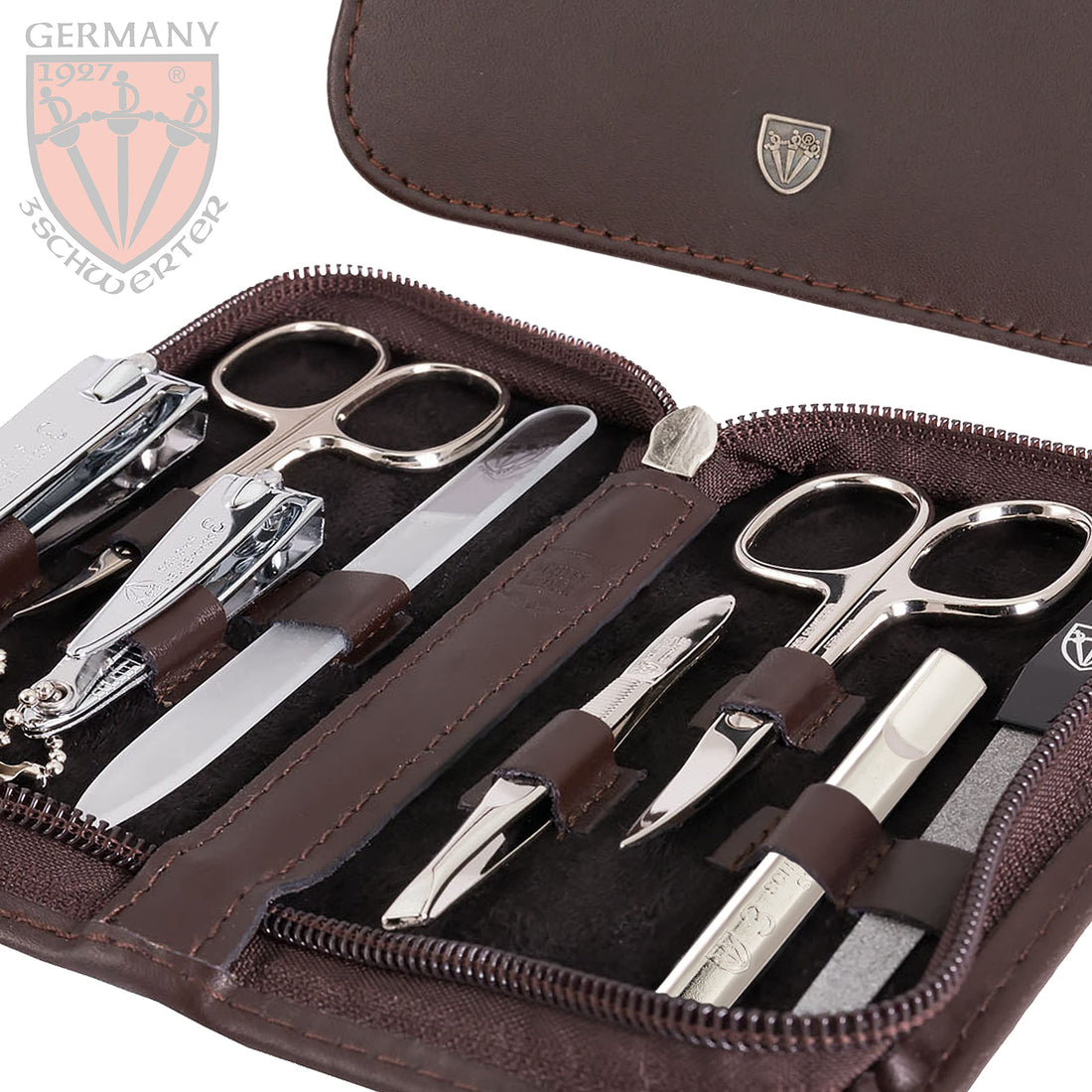 3 Swords Germany - Brand Quality 8 Piece Manicure Pedicure Grooming Kit Set For Professional Finger & Toe Nail Care Scissors Clipper Genuine Leather Case In Gift Box, Made In Solingen Germany (03645)