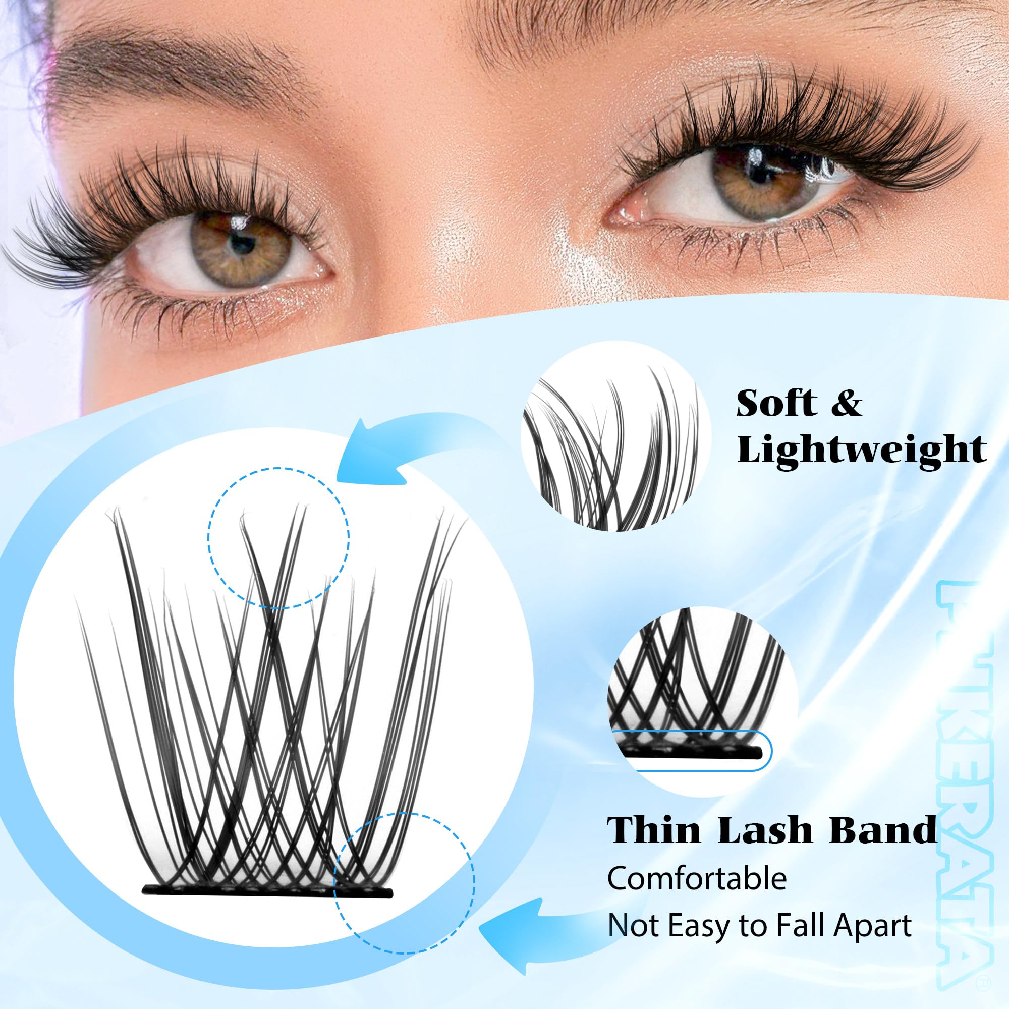 PHKERATA Natural Lash Clusters Wispy Eyelash Clusters 110 pcs Cluster Eyelash Extensions C Curvature Individual Lashes 10-16 mm Mix Length Natural Look Lashes Clusters with Thin Lash Band