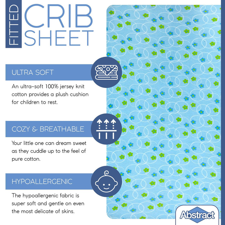 Abstract Mini Crib Cotton Sheets - Pack n Play Sheets Fitted- Ultra Soft Crib Sheets for Boys Girls Baby - Universal - Snug Fitted - Cotton - 24x38 (Blue Floral)