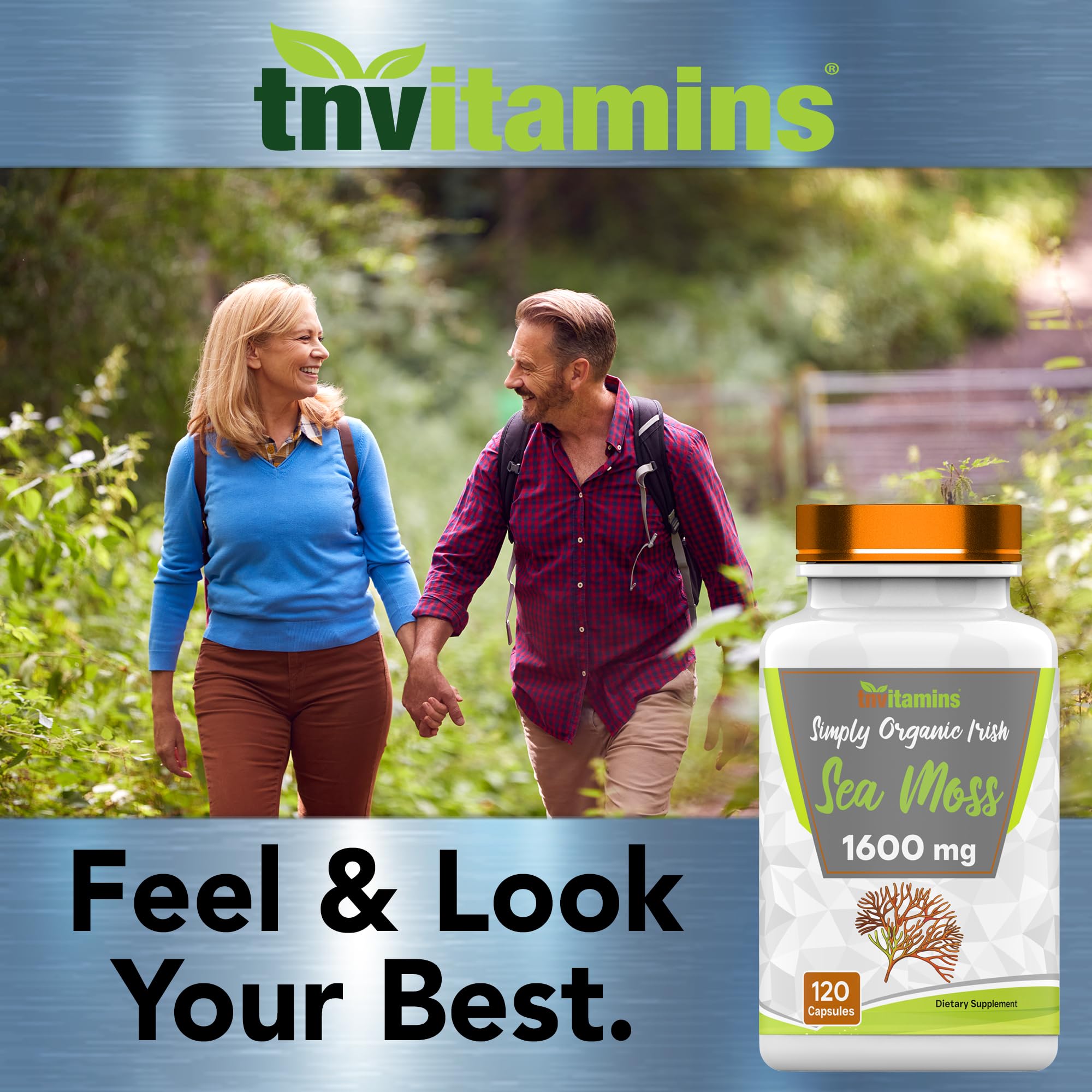 tnvitamins Organic Irish Sea Moss: 1600mg - 120 Capsules | Two Month Supplt Simply Organic Sea Moss Powder Capsules are Highly Potent, and Absorbable! | Non-GMO | Made in The USA!