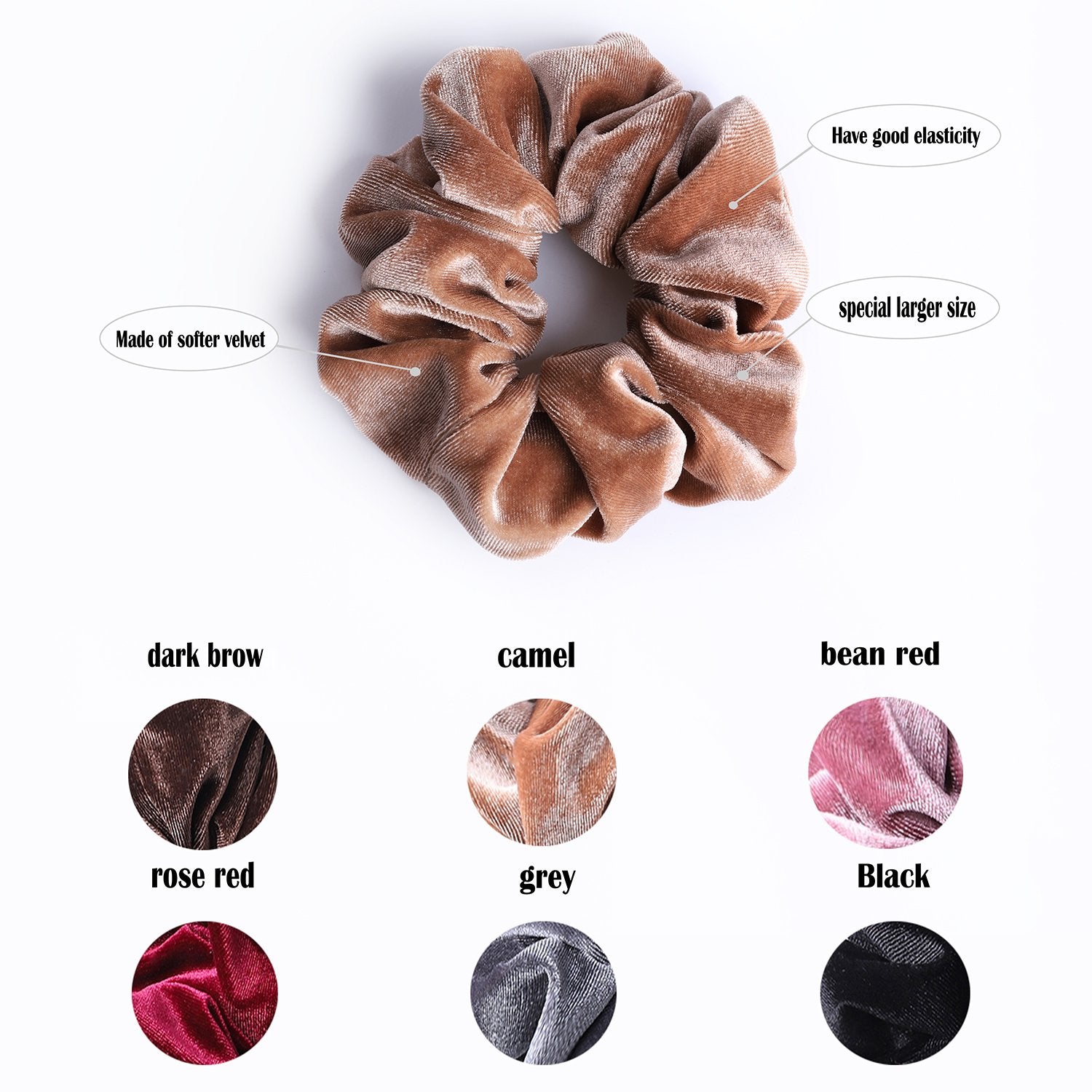Whaline 6 Big Hair Scrunchies Velvet Elastics Large Hair Bobble Scrunchy Hair Bands Women Soft Hair Ties, 6 Colors
