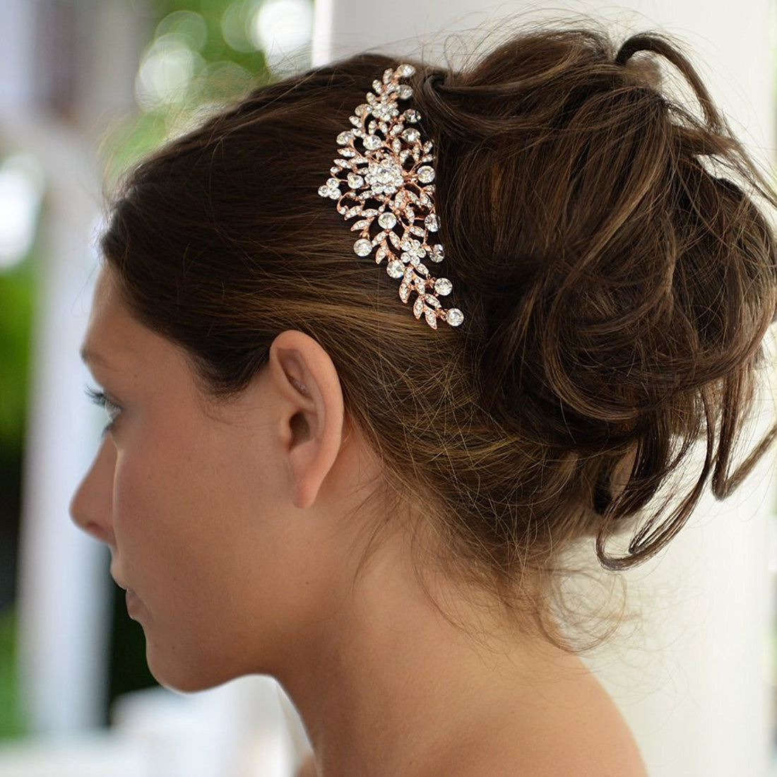 Mariell Crystal Cluster Bridal, Wedding Or Prom Hair Comb With Rose Gold Plating