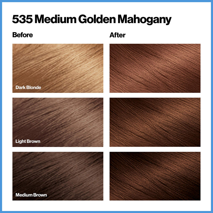 REVLON Total Color Permanent Hair Color, Clean and Vegan, 100% Gray Coverage Hair Dye, 535 Medium Golden Mahogany, 10.2 oz (Pack of 3)