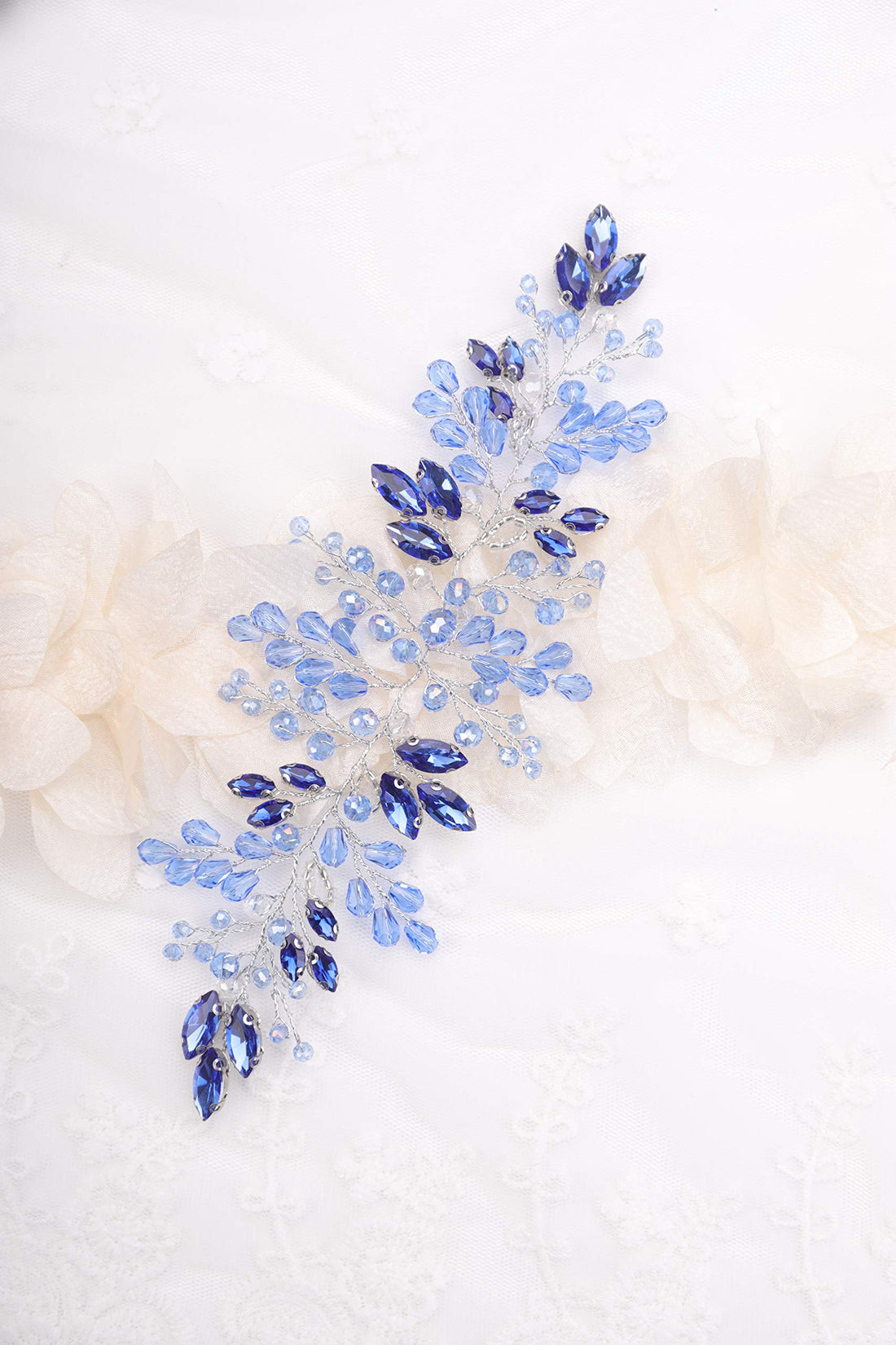 Kercisbeauty Bride Hair Accessories Blue Crystal Hair Vine Gold Headband Evening Party Prom Women Hair Piece Vintage Wedding (Blue)