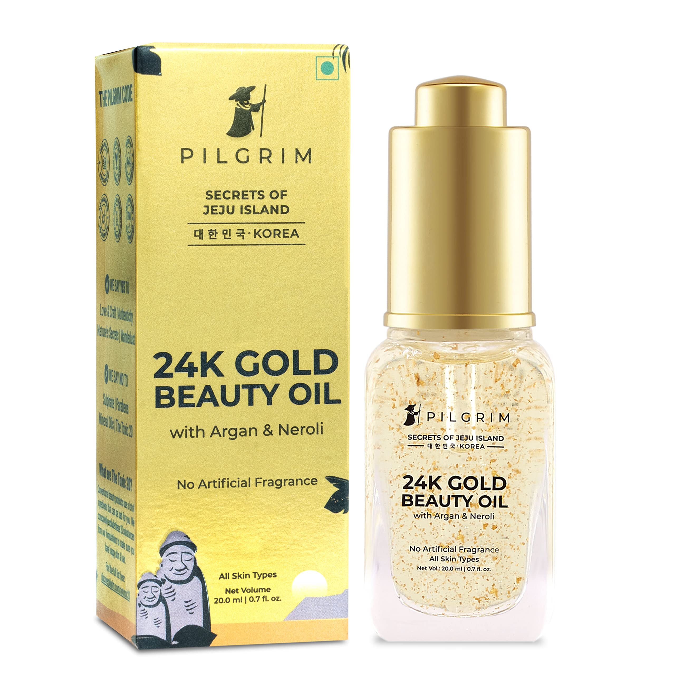 Pilgrim 24K Gold Beauty Oil | Enriched with Argan & Neroli for Deep Nourishment | Antioxidant-Rich Facial Oil | Enhances Skin Radiance & Softness | Lightweight & Fast-Absorbing | 0.68 Fl Oz (20ml)