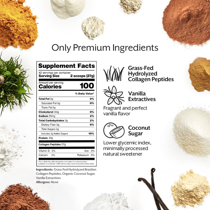 Promix Collagen Peptides, Vanilla, 2.5lb Bulk - Hydrolyzed Collagen Protein Promotes Healthy Skin, Bones, Joints & Recovery Support - Add to Shakes, Smoothies, Beverages & Baking Recipes.