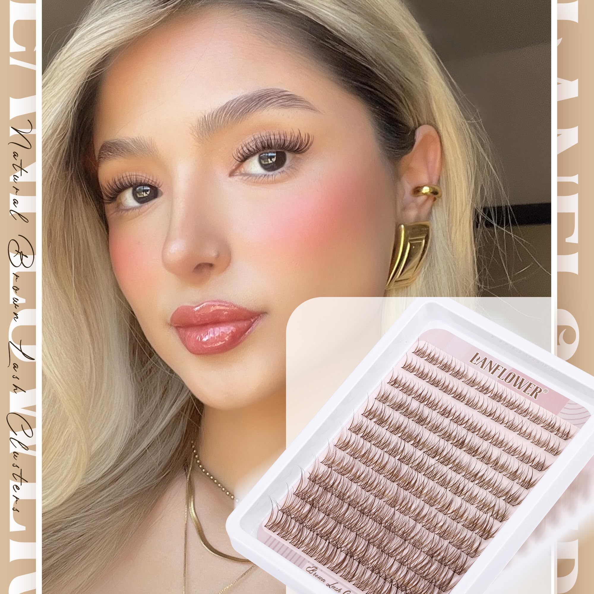 Brown Lash Clusters Kit Natural Lash Extension Kit Wispy Eyelash Clusters C Curved Cluster Eyelash Extensions 10-16mm Eyelash Extension Kit Brown Individual Lashes DIY at Home by Lanflower