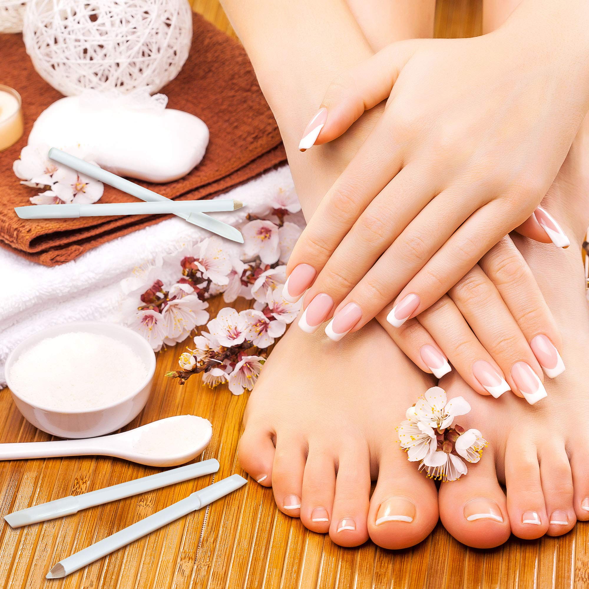 2 Pieces Nail Whitening Pencil 2-in-1 White Nail Pencil DIY Nail Art Manicure with Cuticle Pusher