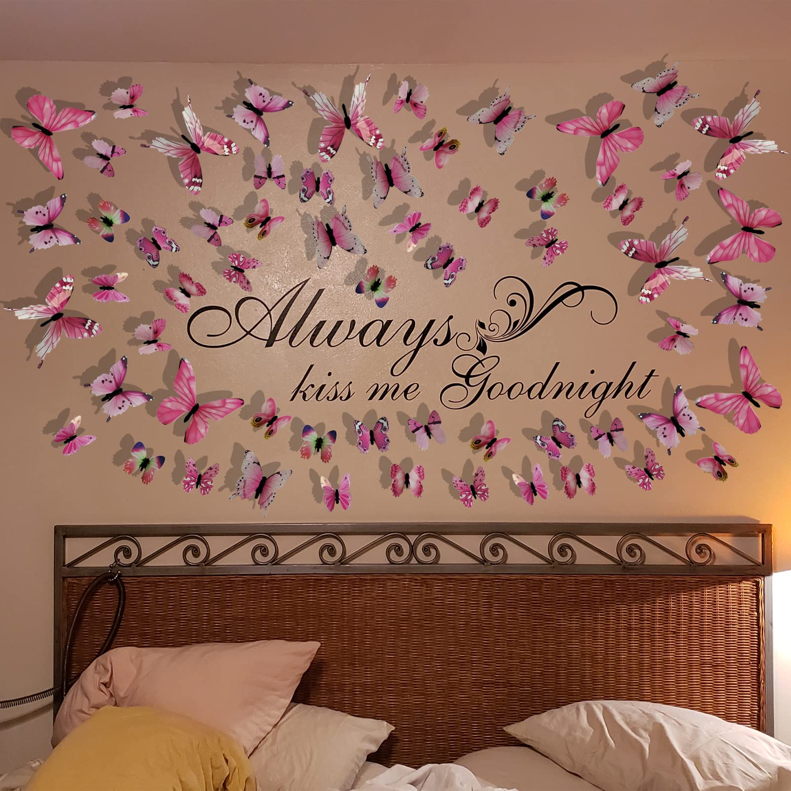 Ewong 3D Butterfly Wall Stickers Arts Decor Crafts for Kids Girls, Home Decorations for Living Room Baby Bedroom Bathroom Nursery Classroom Office Decals 60PCS (60 Pink)