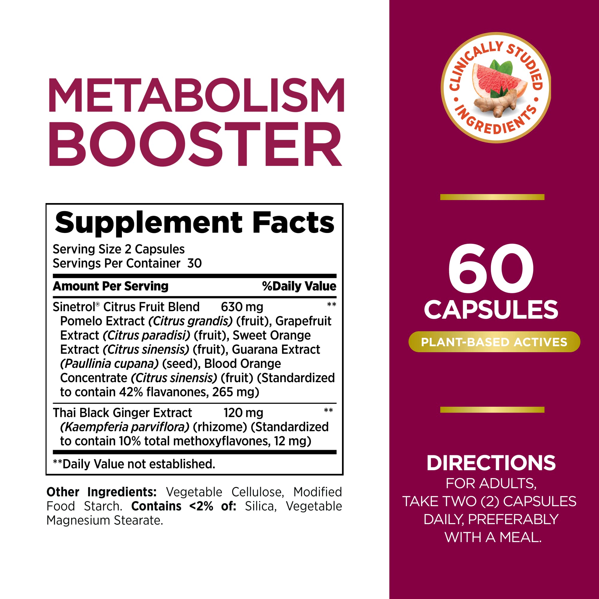 Nature's Bounty Optimal Solutions Metabolism Booster Supplement, Boosts Fat Metabolism, Promotes Abdominal Fat Loss, with Citrus Extracts and Black Ginger, 60 Capsules