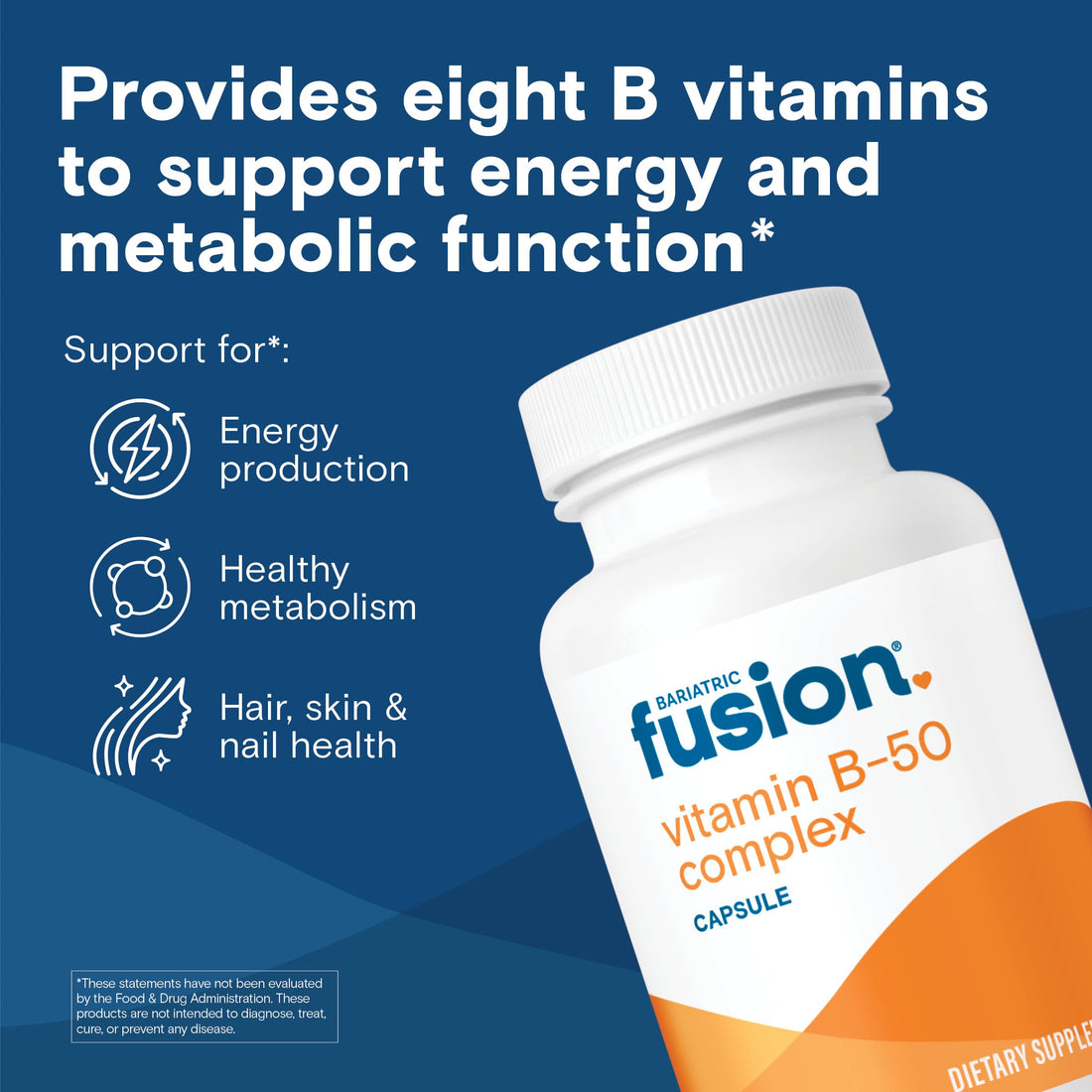 Bariatric Fusion Vitamin B-50 Complex | Vegan B Complex Vitamins for Women and Men | Easy to Swallow Vitamin B Complex Capsule | 8 B Vitamins Including Vitamin B12 | 90 Count | 3 Month Supply