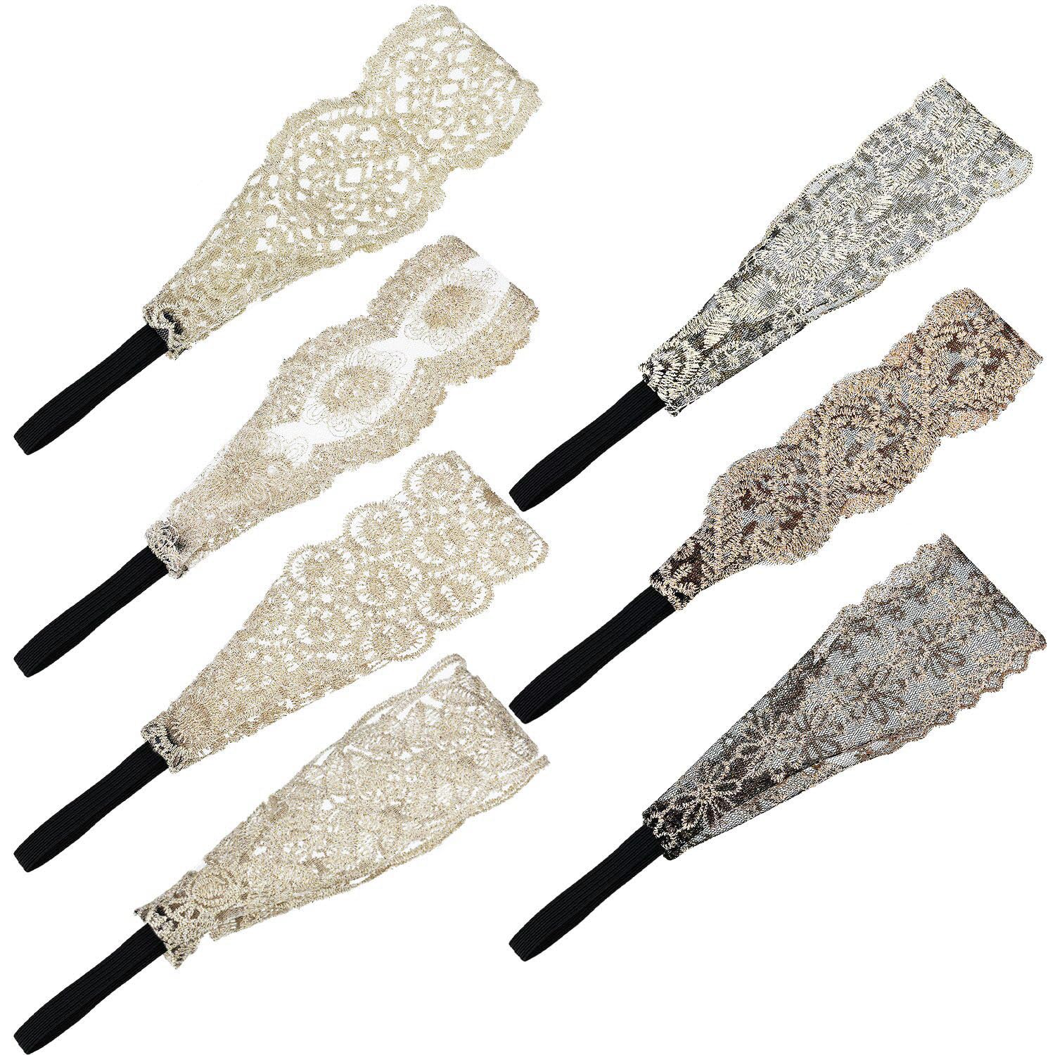 Gejoy 7 Pieces Lace Headbands Women Girls Stretch Headband Halloween Elegant Wide Headwrap Hair Turban Accessories