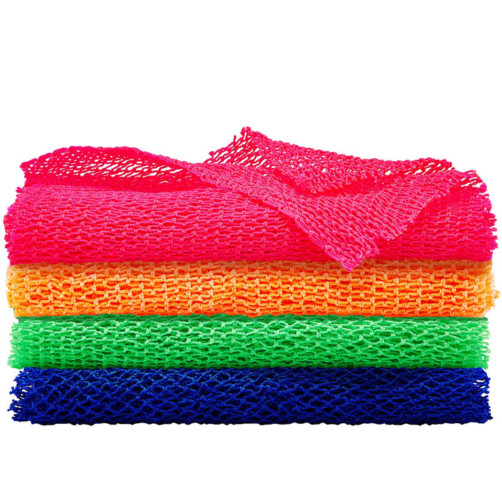4 Pieces African Net Bath Sponge African Exfoliating Long Net Sponge Exfoliating Shower Body Scrubber Skin Smoother for Daily Use(Assorted Color, 25.6 x 7.9 inch)
