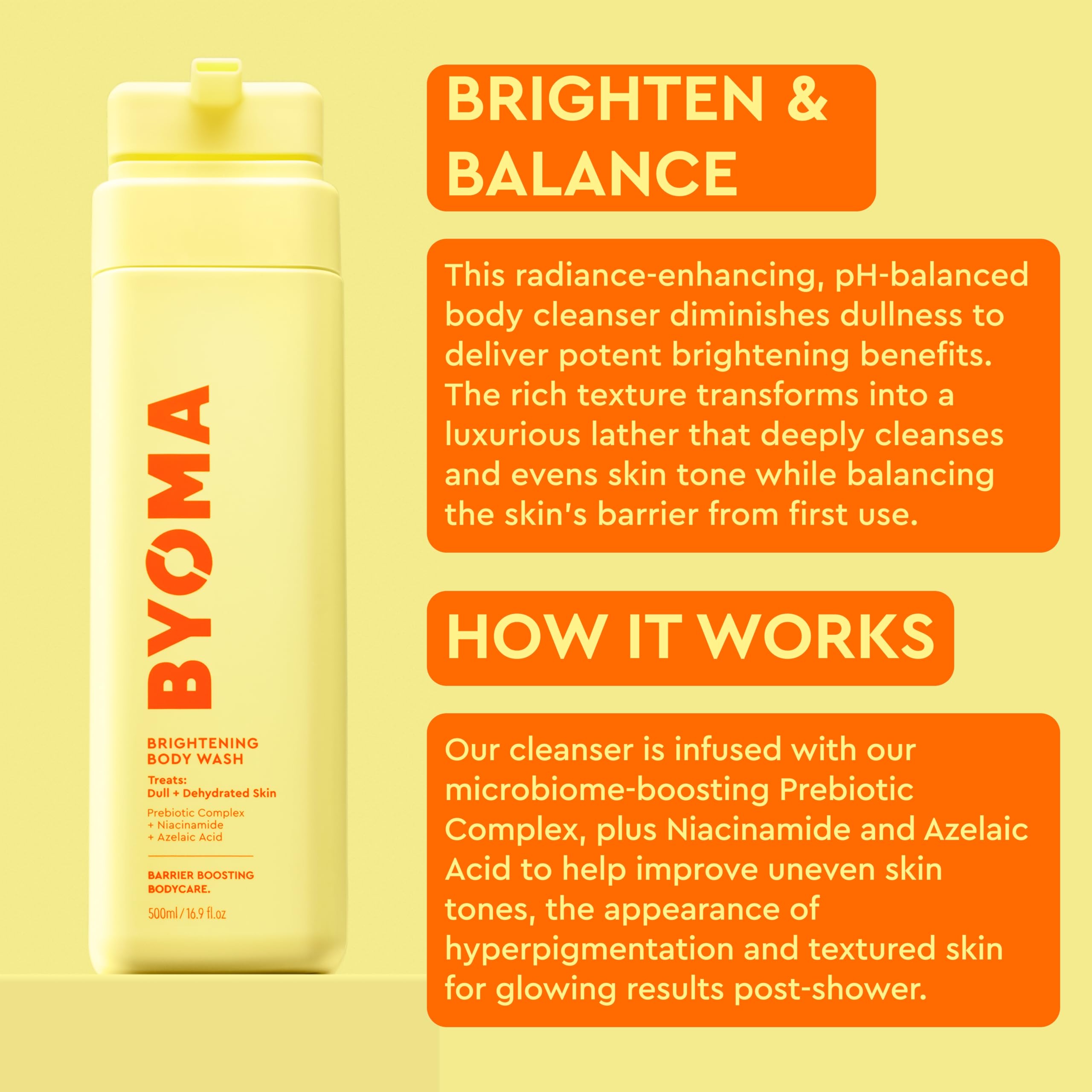 BYOMA Brightening Body Wash – Creamy Formula with Niacinamide & Azelaic Acid for Dull, Dehydrated Skin – Brightens & Evens Tone – Skin Barrier Repair – 16.9 Fl. Oz