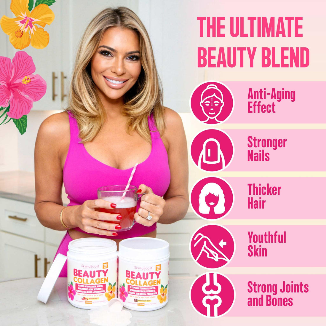 Beauty Collagen-Berry Mix Flavored-Ultimate Beauty Blend with 5 Types of Collagen, Sea Moss, Biotin, Keratin, Hyaluronic Acid, Vitamin C and Probiotics-All Natural, Made in USA -45 Servings