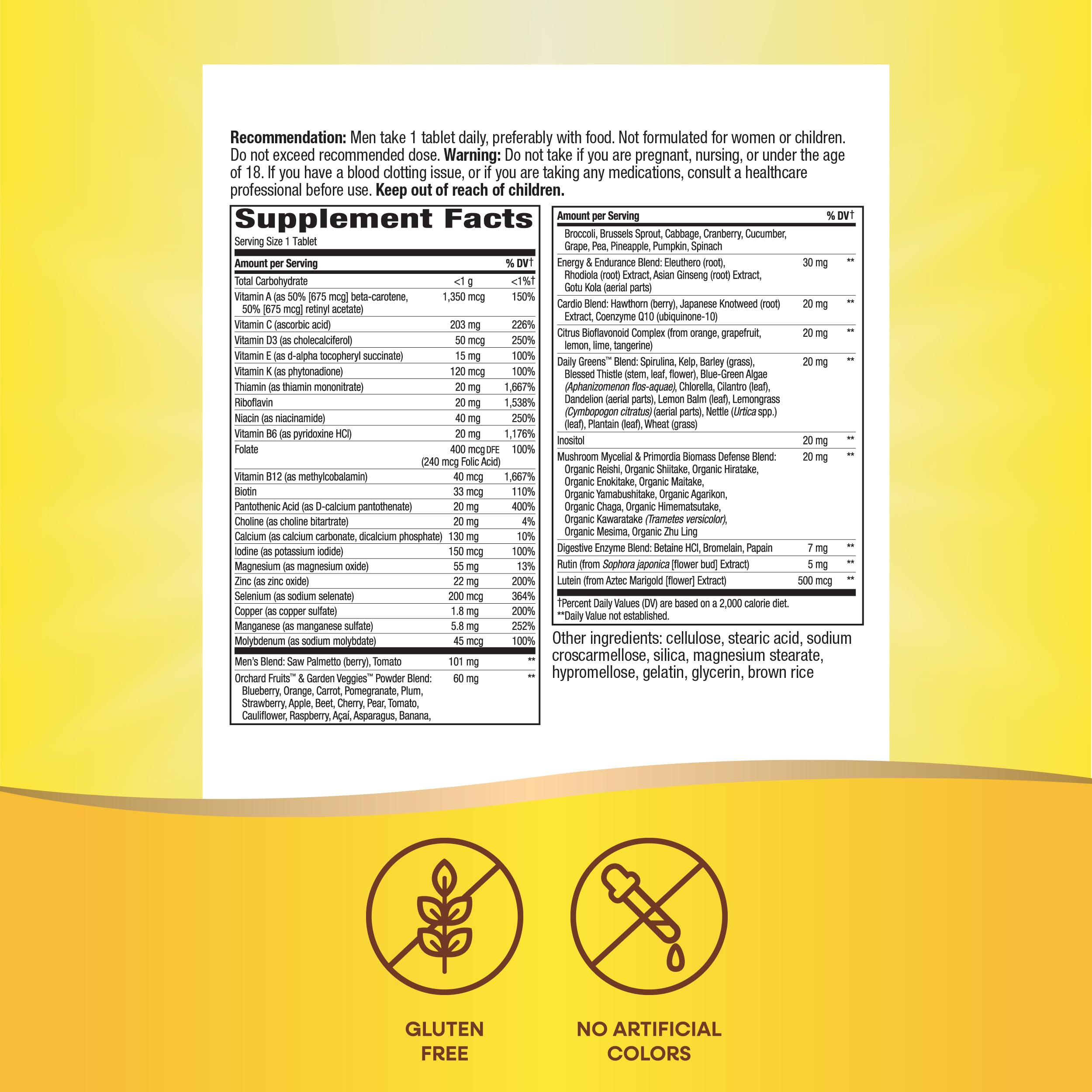 Nature's Way Alive! Men's Daily Ultra Multivitamin, High Potency Formula, Promotes Healthy Heart & Muscle Function*, with Methylated B12, Gluten Free, 60 Tablets (Packaging May Vary)