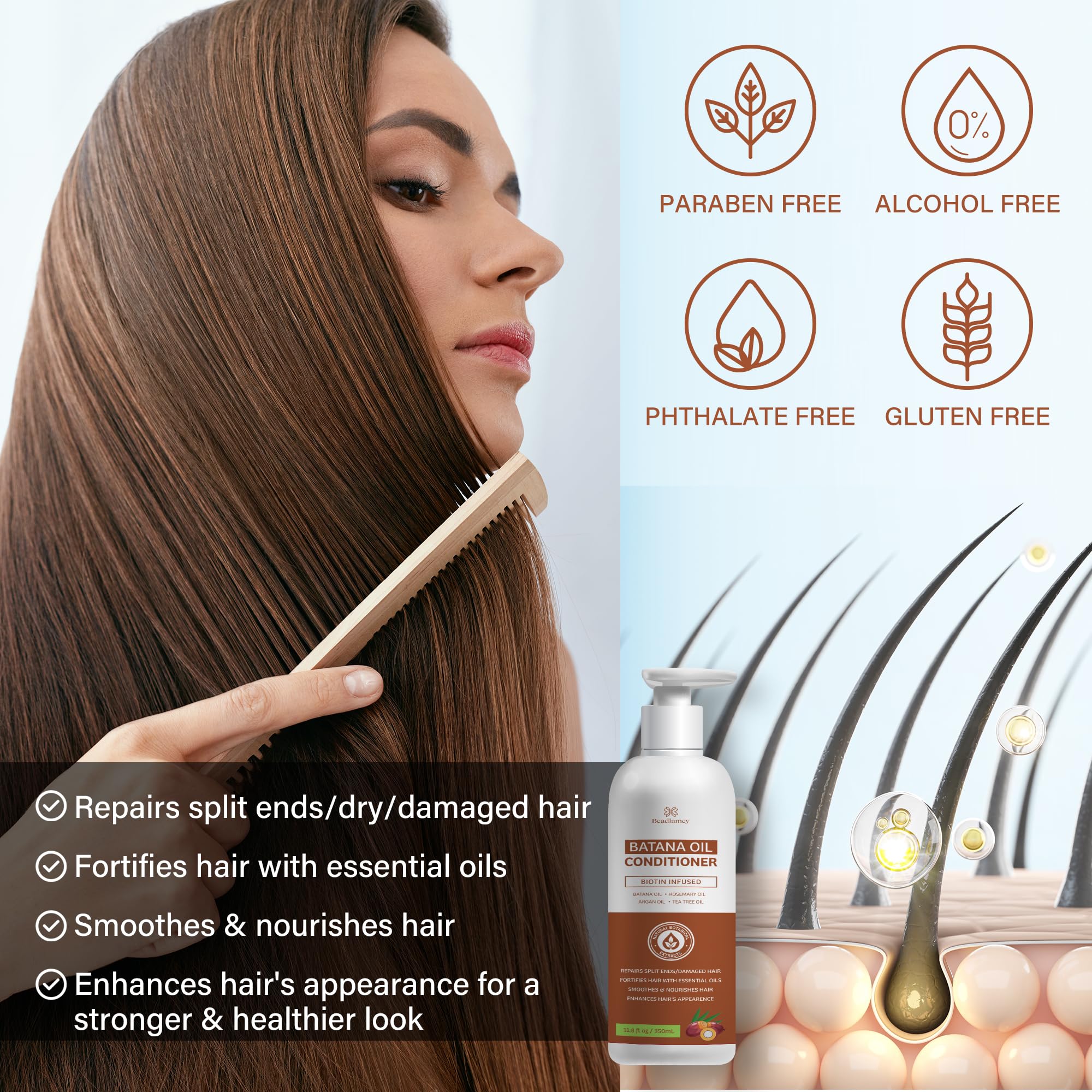 Batana Oil Hair Growth Conditioner: Natural Hair Thickening Moisturizing Product for Thinning Hair for Women and Men - Daily Hair Care at Home - 11.8 fl.oz