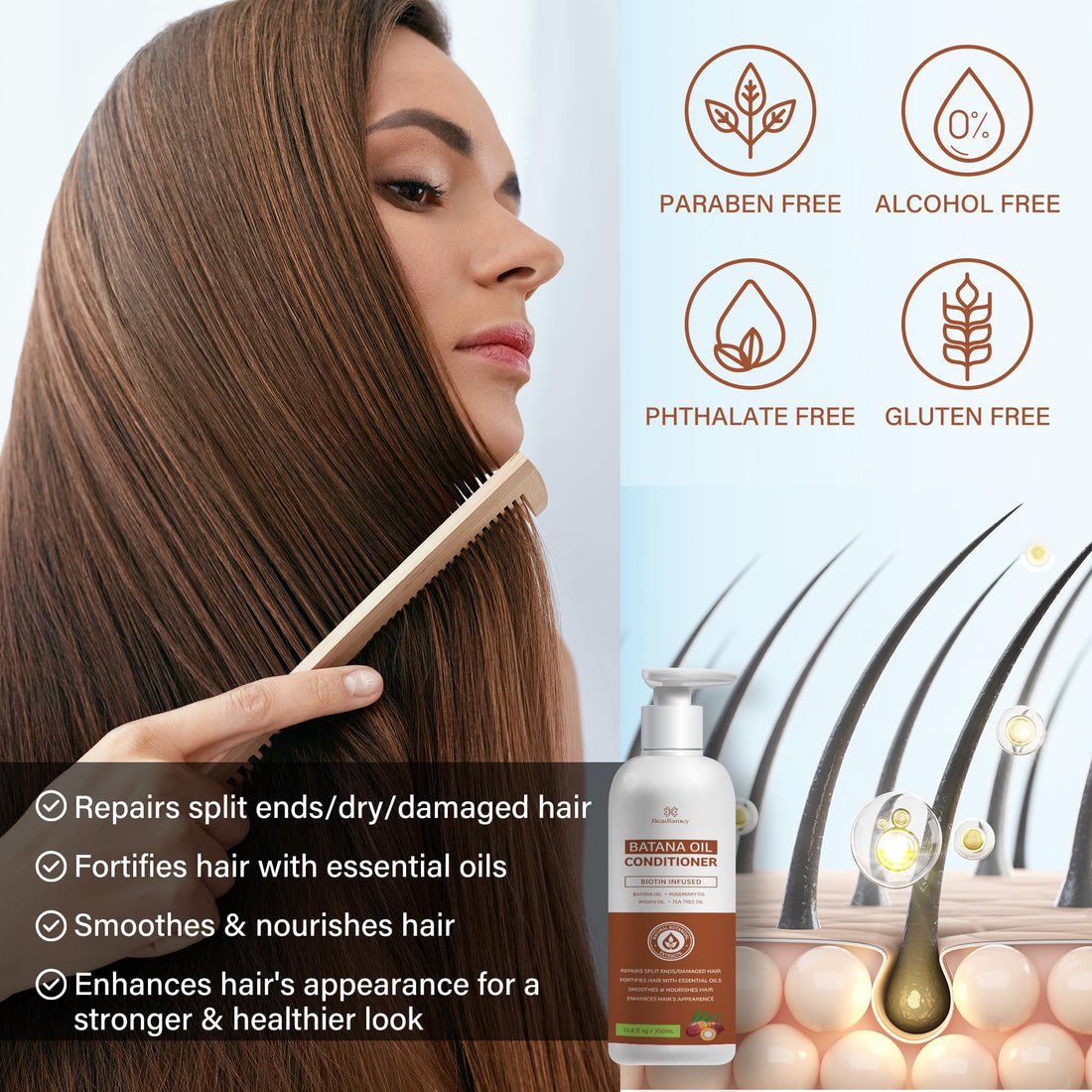 Batana Oil Hair Growth Conditioner: Natural Hair Thickening Moisturizing Product for Thinning Hair for Women and Men - Daily Hair Care at Home - 11.8 fl.oz