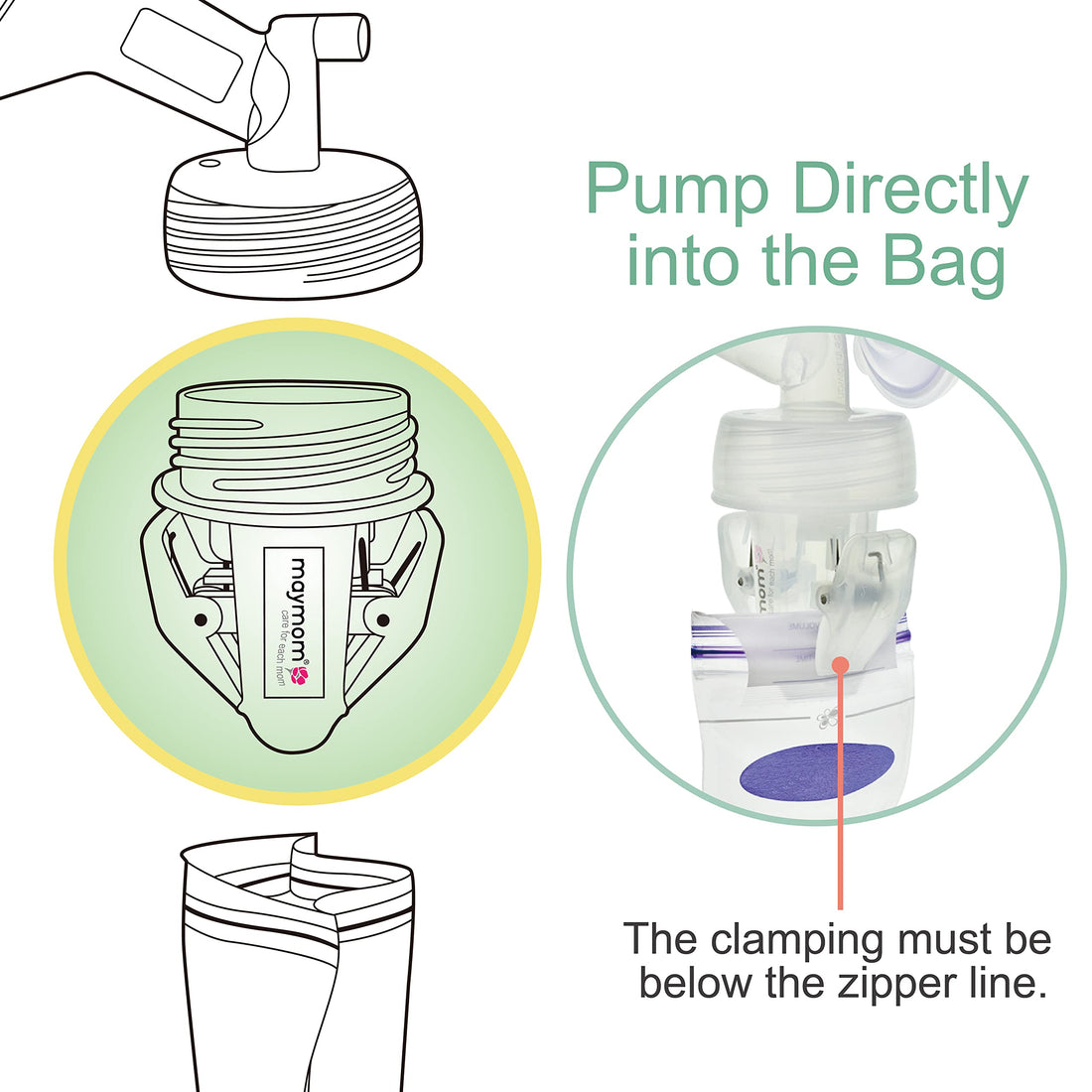 Maymom Breastmilk Storage Bag Adapters Compatible with Spectra S1, S2 Pumps ; 2 Duckbill Valves Included; Clear BPA Free Material; Boiling Water OK; Do Not Use Microwave or Steamer Bag to Sanitize