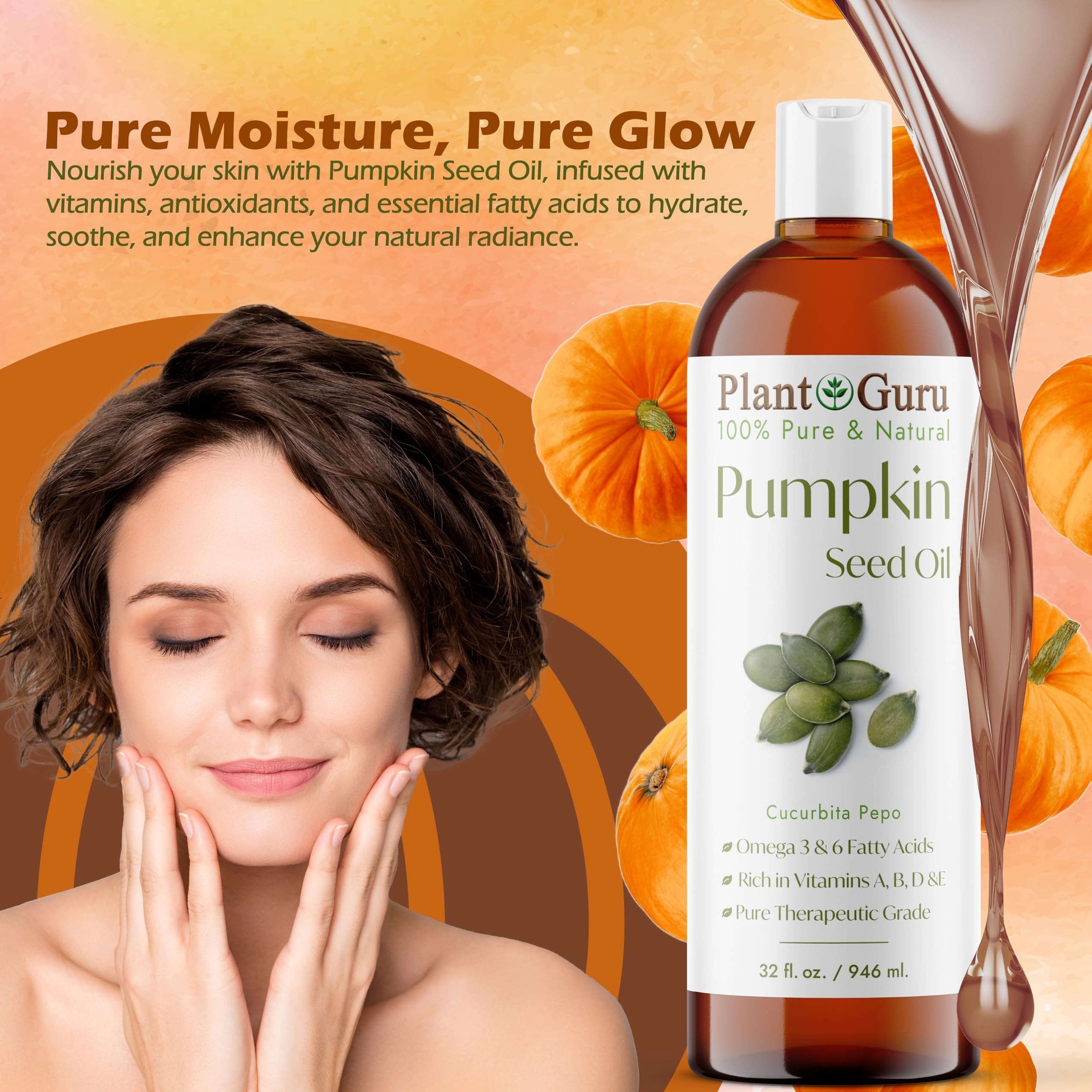Pumpkin Seed Oil 16 oz. Virgin, Unrefined Cold Pressed 100% Pure Natural - Skin, Body And Face. Great for Aromatherapy & More!