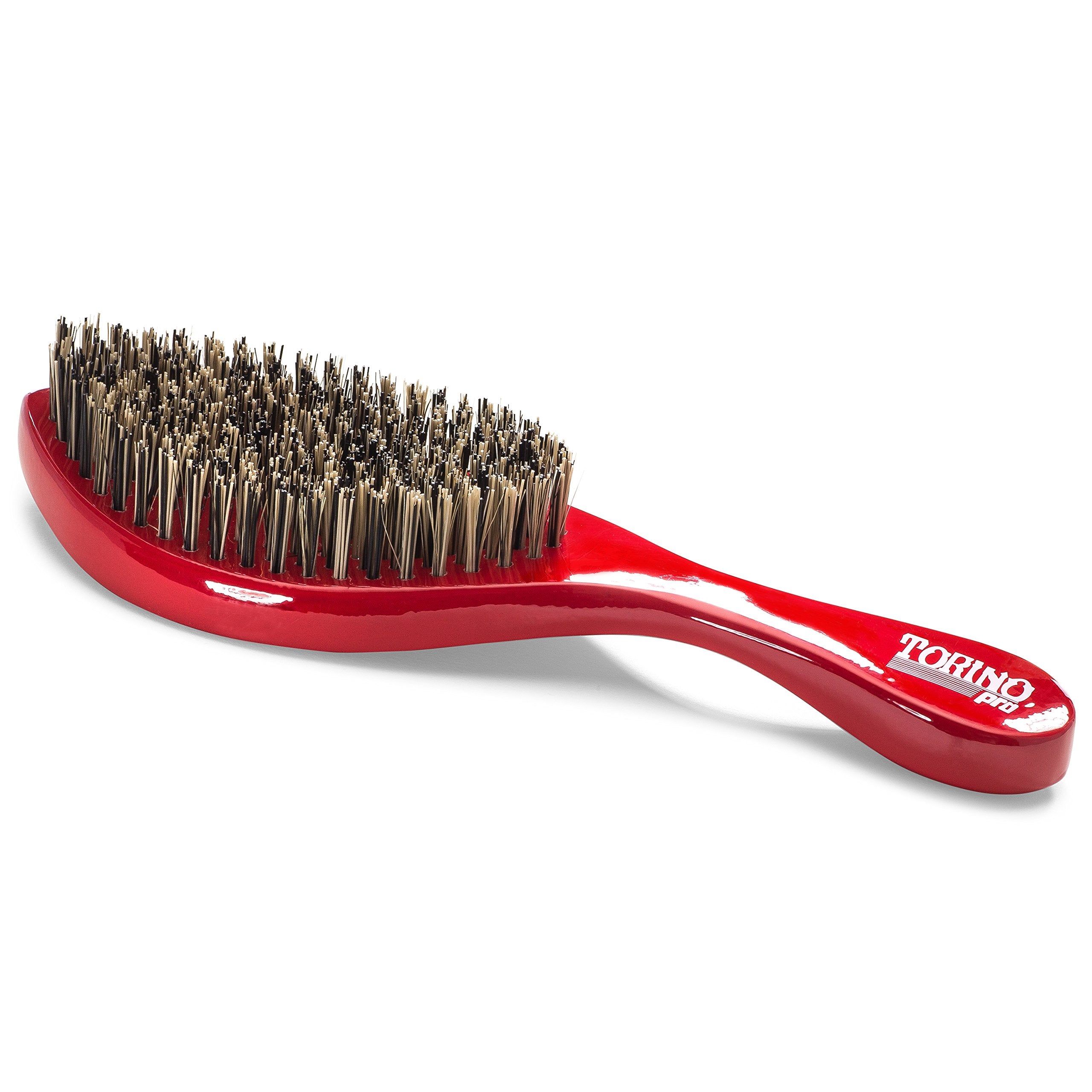 Torino Pro Wave Brush #470 by Brush King - Extra Hard Curve Wave Brush with Reinforced Boar & Nylon Bristles - Great for Wolfing - Curved 360 Waves Brush