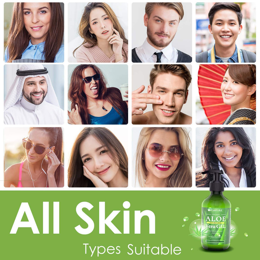 BIGHTURE Aloe Vera Gel, 100% Aloe Vera Organic from Freshly Cut Aloe Leaves, Skin Care for Deeply & Rapidly Soothing, Firming, After Shave, Sunburn Relieve, etc