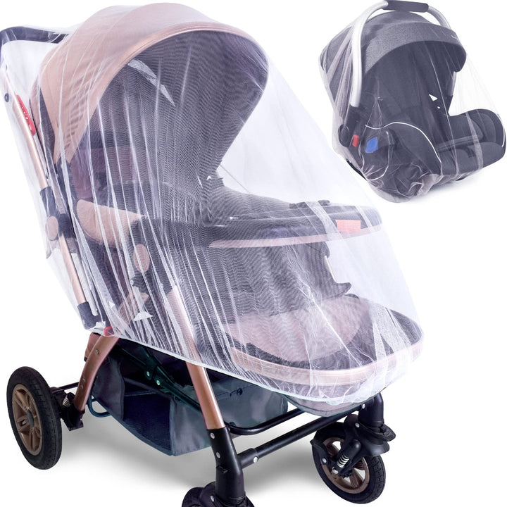 Durable Baby Stroller Mosquito Net (2 Pack) - Universal Elastic Edge Mesh Cover for Bassinets, Cradles, Playards, Car Seats & Mini Cribs | Breathable Travel Essential Newborn Protection (White)