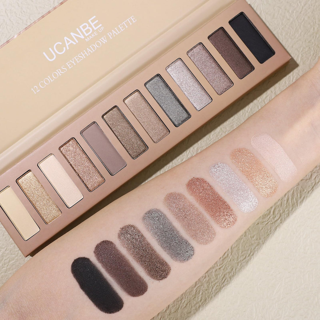 UCANBE 12 Color Eyeshadow Makeup Palette, Naked Nude Eye Shadow, Neutral Matte Shimmer Make Up Pallet with Double-ended Brush Set Kit, Highly Pigmented Long Lasting Waterproof