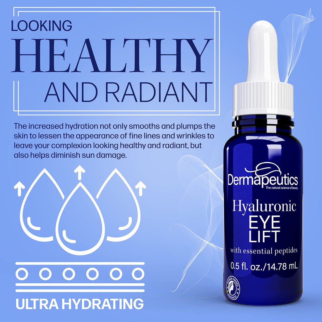 Dermapeutics Hyaluronic Acid Serum for Eyes, 0.5 oz | Ultra Hydrating | Anti Aging & Anti Wrinkle | Skin Firming & Plumping | Boosts Collagen & Elastin