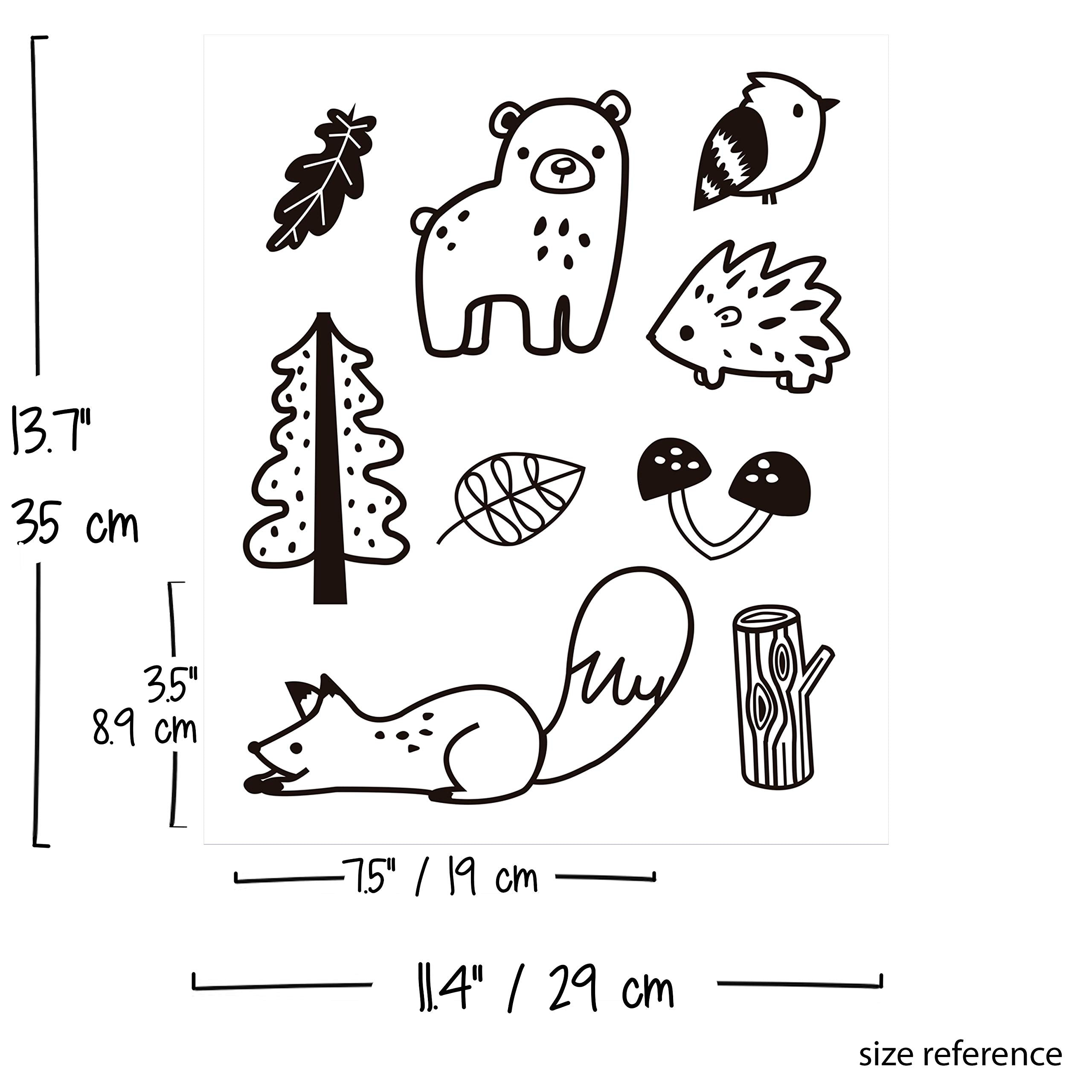 The Boho Design Forest Animal Wall Decals Peel and Stick for Kids, Baby Bedroom Nursery and Living Room. 36 pcs Adhesive Vinyl Wall Stickers Decor (White)